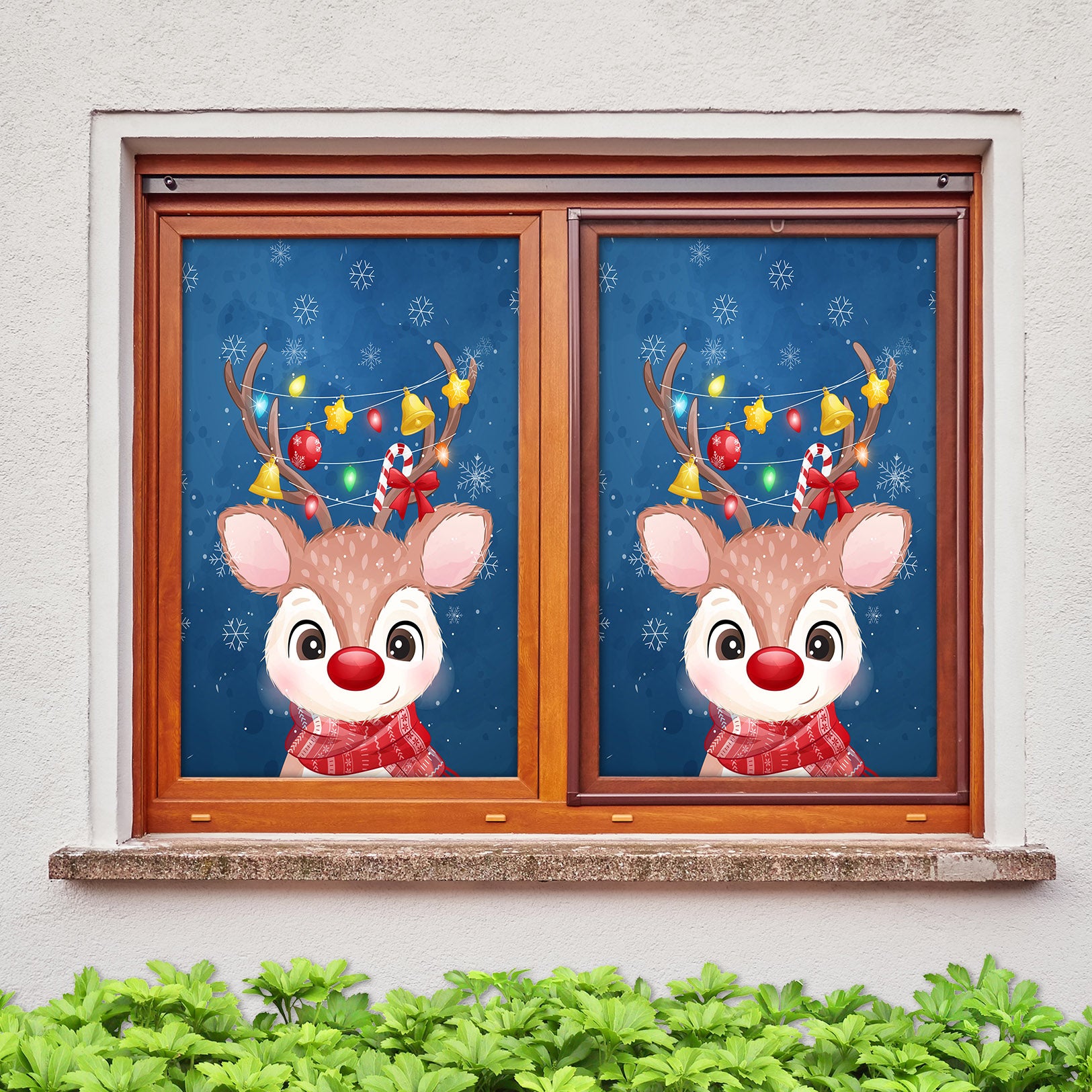 3D Deer 43061 Christmas Window Film Print Sticker Cling Stained Glass Xmas