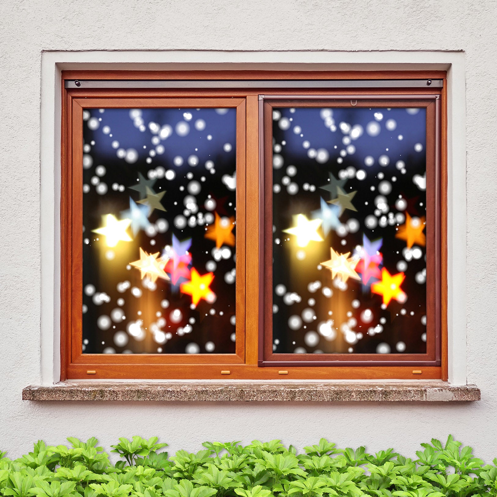 3D Pentagram Lights 43070 Christmas Window Film Print Sticker Cling Stained Glass Xmas