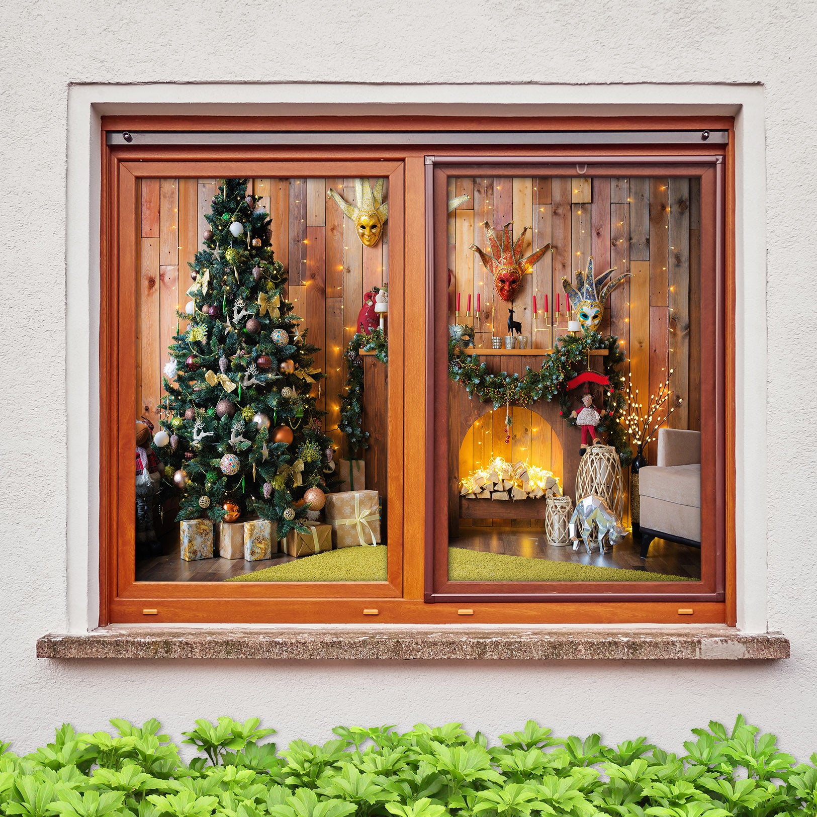 3D Christmas Tree Fireplace 43030 Christmas Window Film Print Sticker Cling Stained Glass Xmas