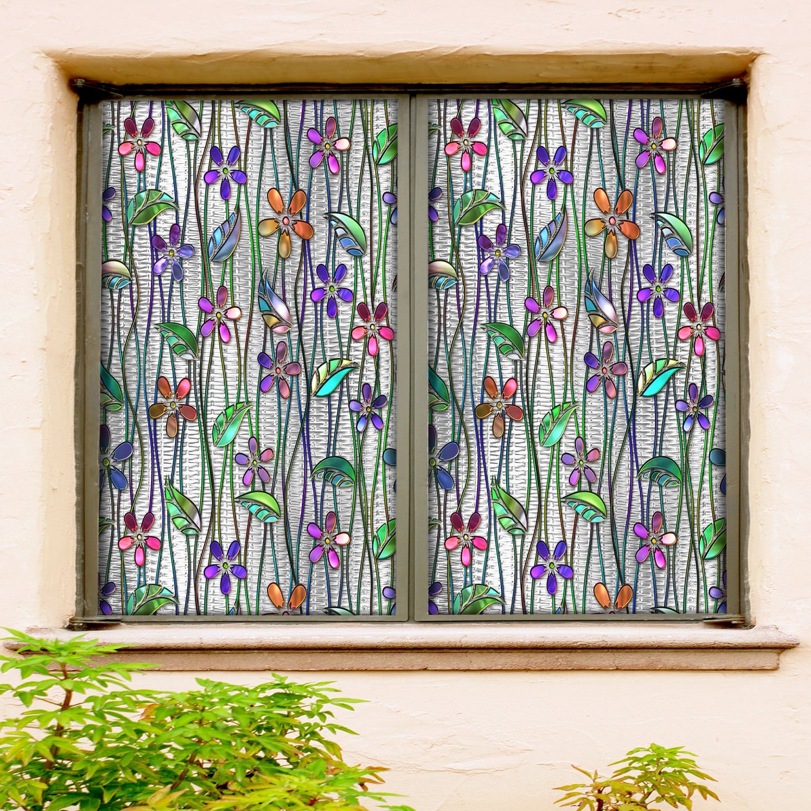 3D Flower Leaf 126 Window Film Print Sticker Cling Stained Glass UV Block