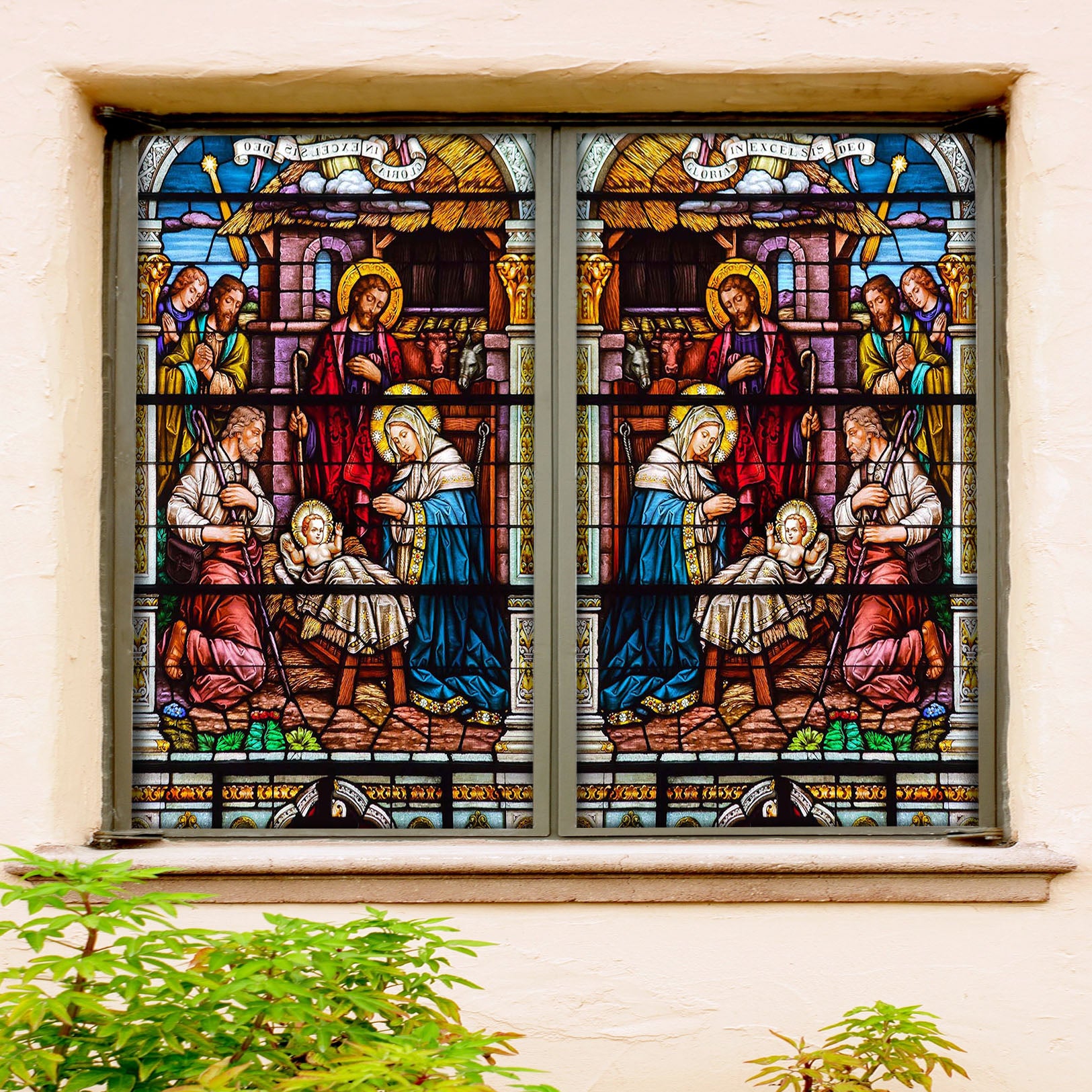 3D Praying Crowd 013 Window Film Print Sticker Cling Stained Glass UV Block