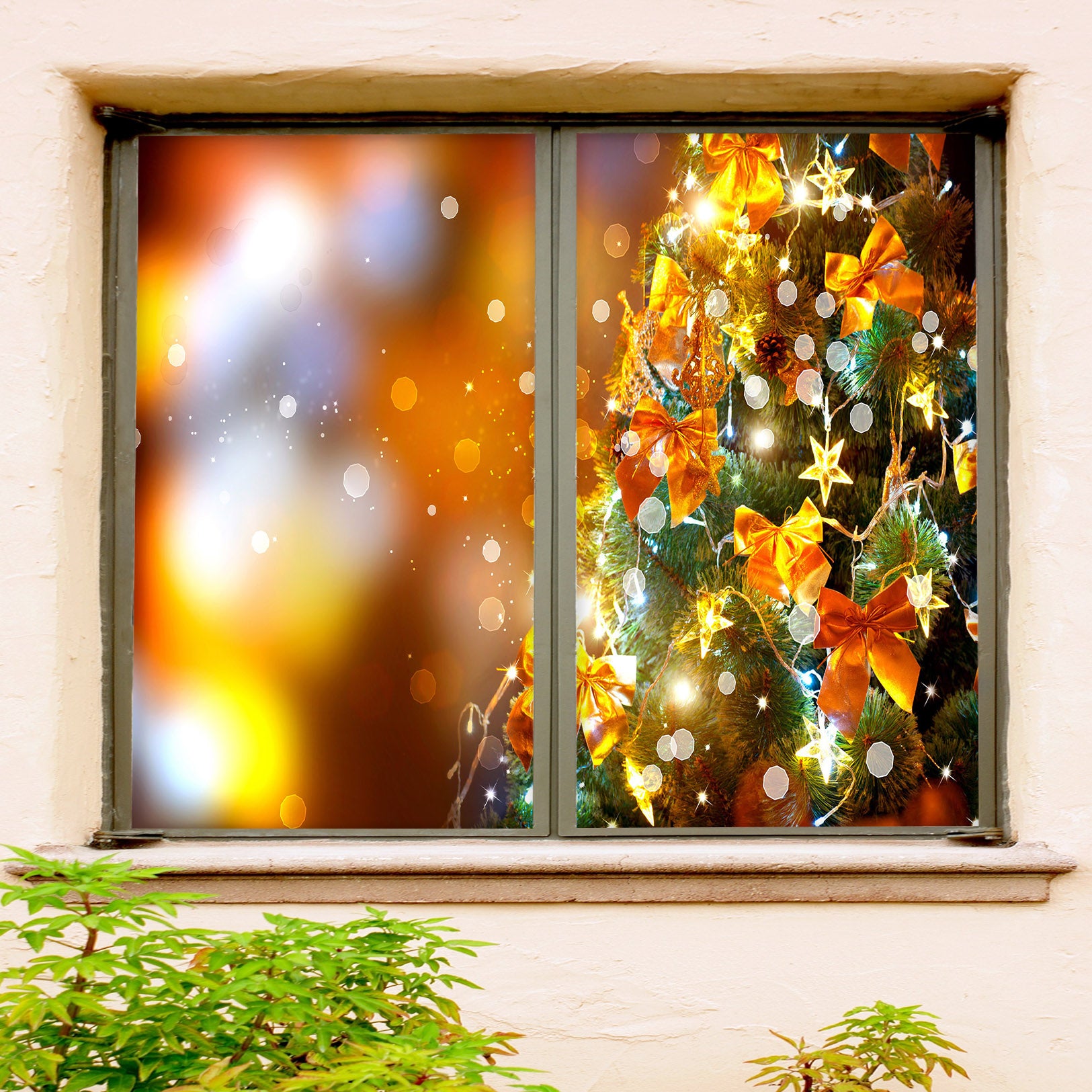 3D Golden Bow 42173 Christmas Window Film Print Sticker Cling Stained Glass Xmas