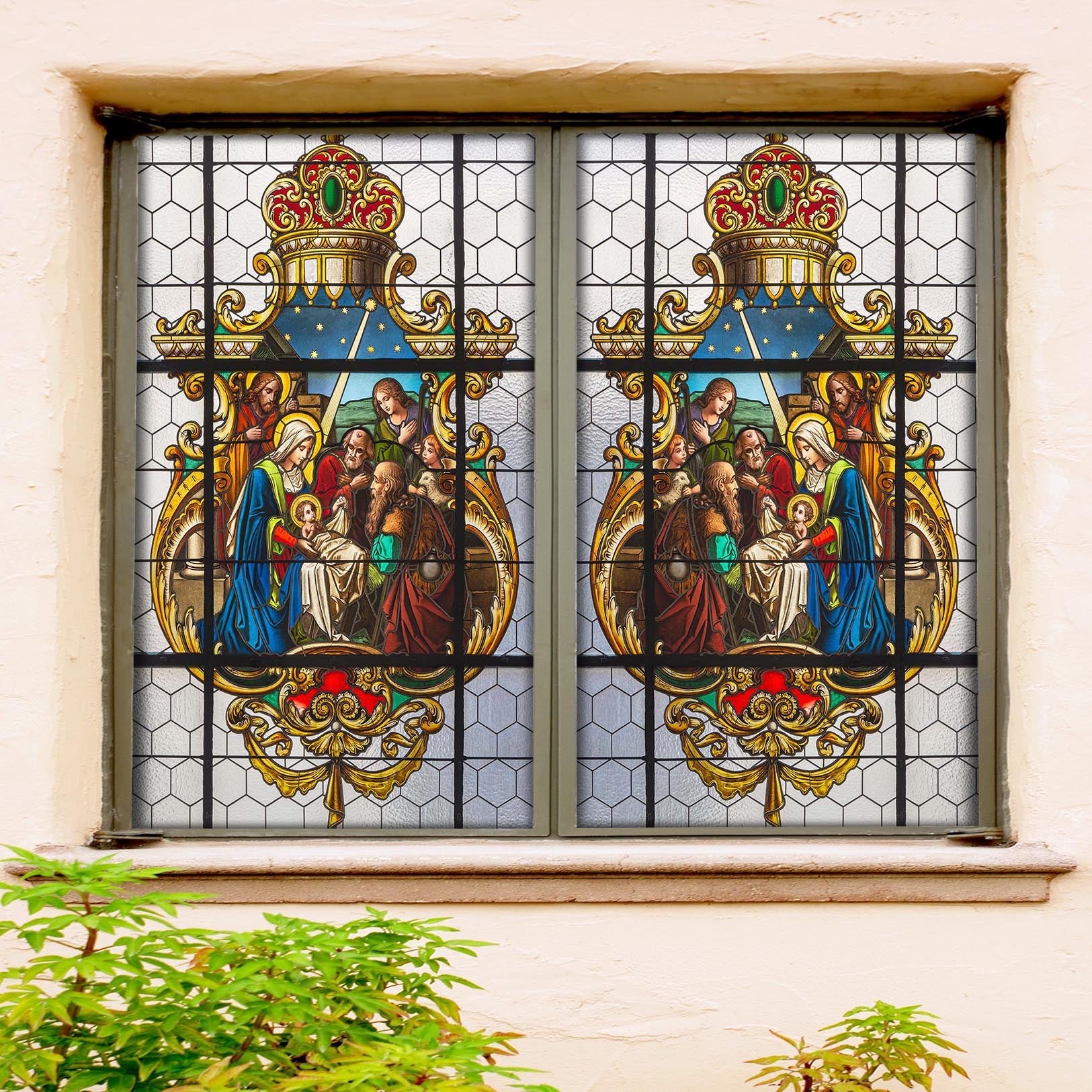 3D Crown Believers 094 Window Film Print Sticker Cling Stained Glass UV Block