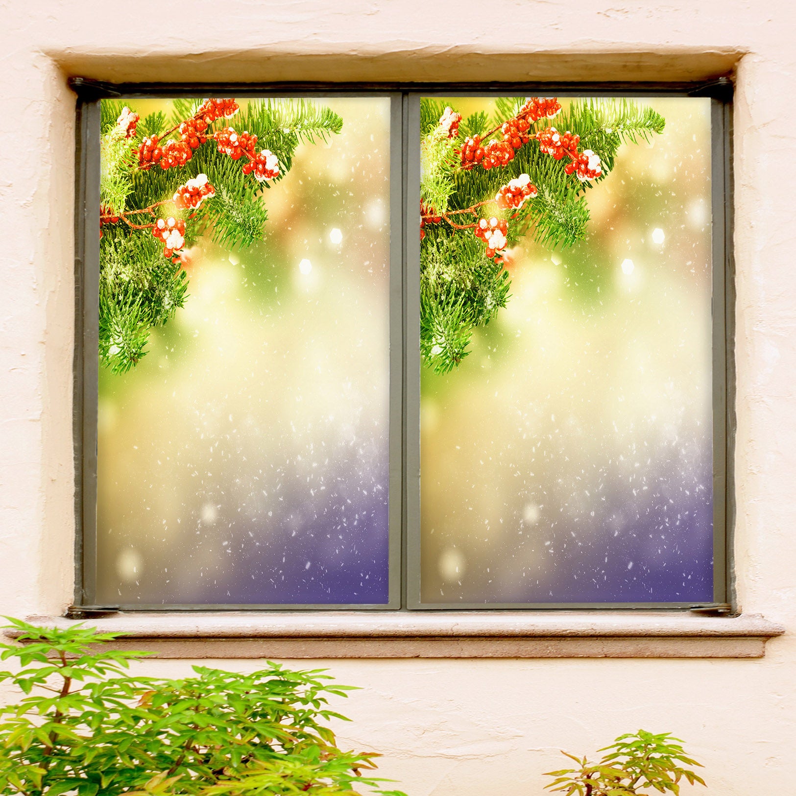 3D Christmas Branches 43126 Christmas Window Film Print Sticker Cling Stained Glass Xmas