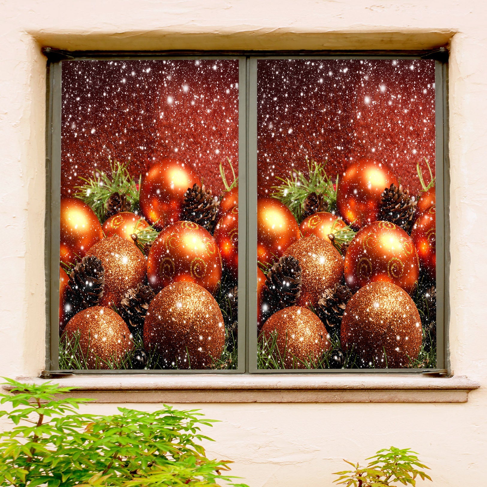 3D Golden Ball 43077 Christmas Window Film Print Sticker Cling Stained Glass Xmas