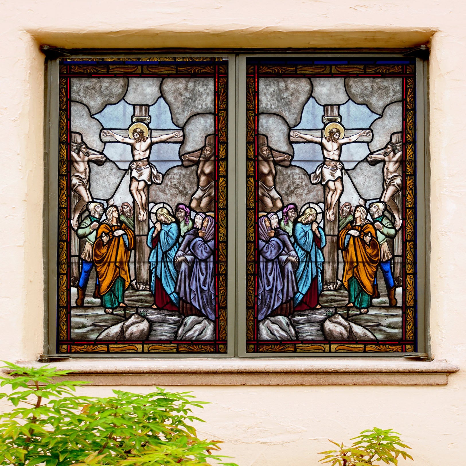 3D Cross Believers 177 Window Film Print Sticker Cling Stained Glass UV Block