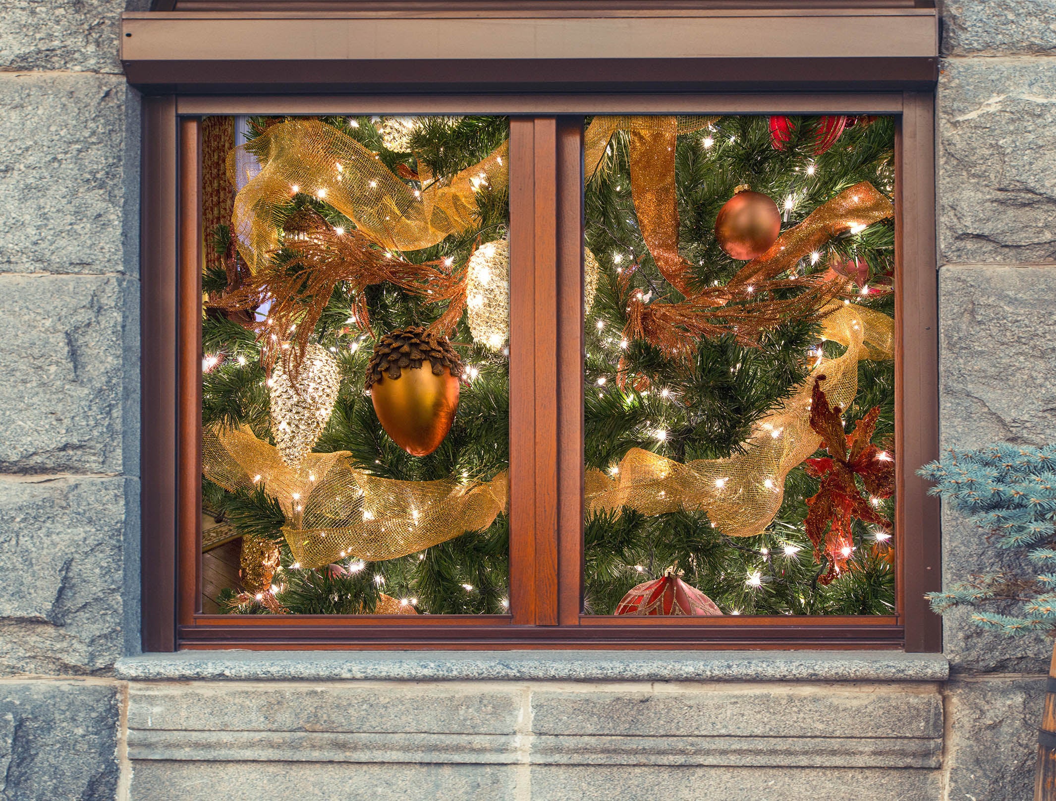 3D Christmas Tree Pine Cones 43001 Christmas Window Film Print Sticker Cling Stained Glass Xmas