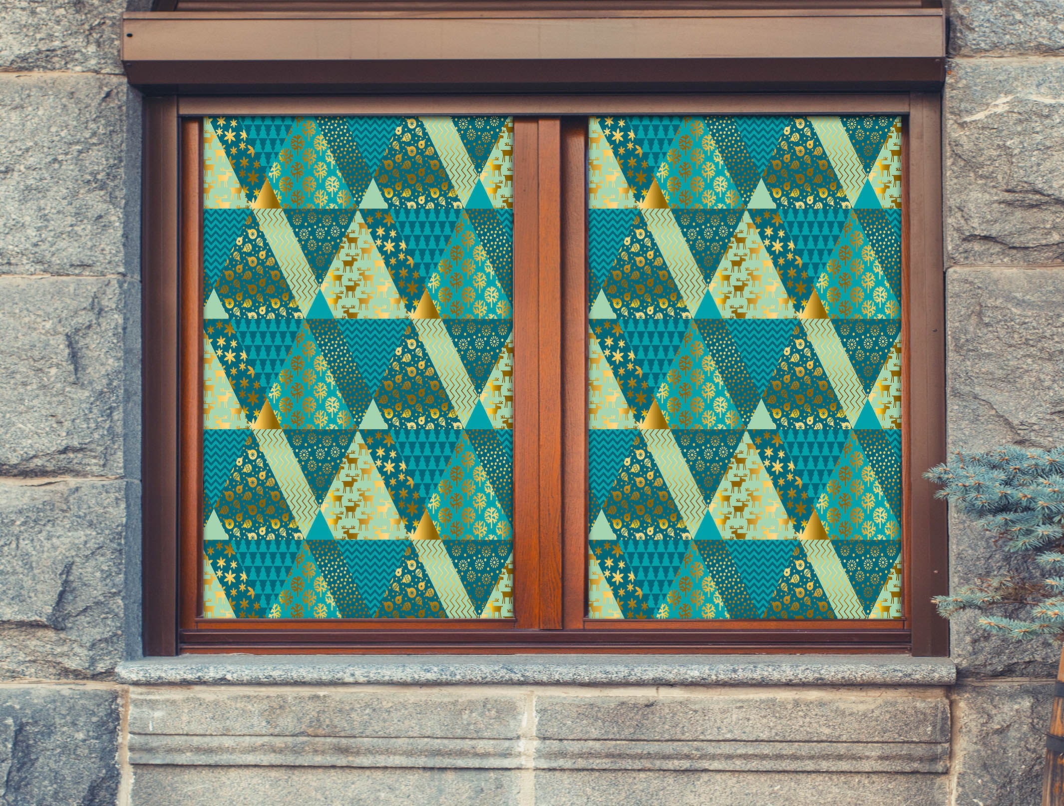 3D Triangle Pattern 43018 Christmas Window Film Print Sticker Cling Stained Glass Xmas