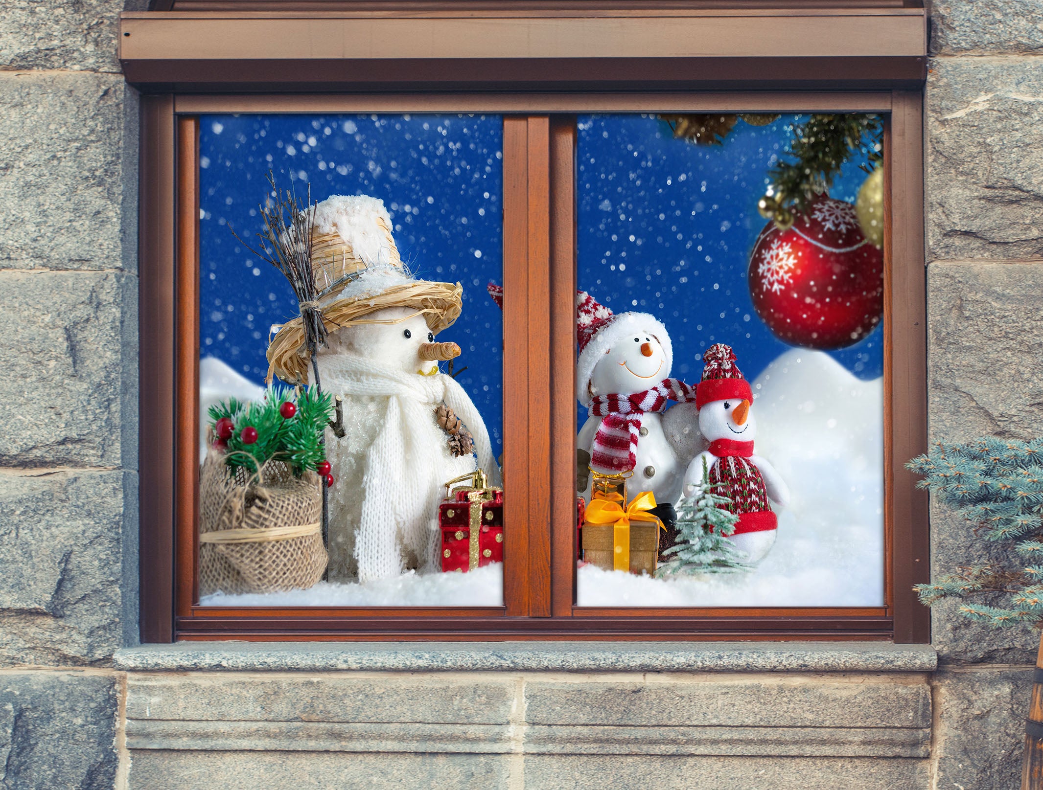 3D Snowman 43050 Christmas Window Film Print Sticker Cling Stained Glass Xmas