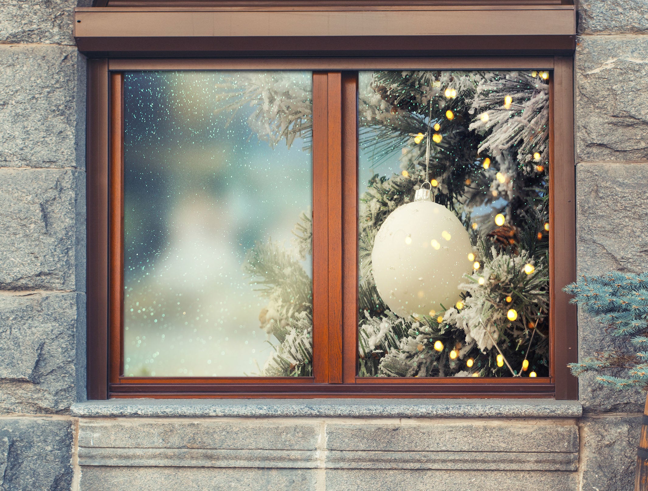 3D White Ball 42188 Christmas Window Film Print Sticker Cling Stained Glass Xmas