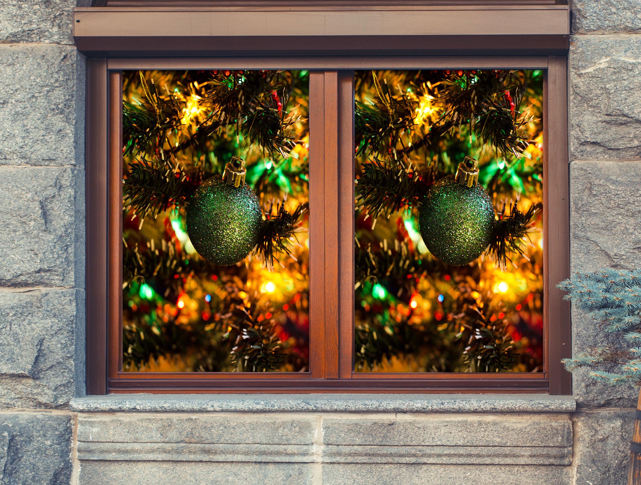 3D Christmas Tree Pendant 42151 Christmas Window Film Print Sticker Cling Stained Glass Xmas