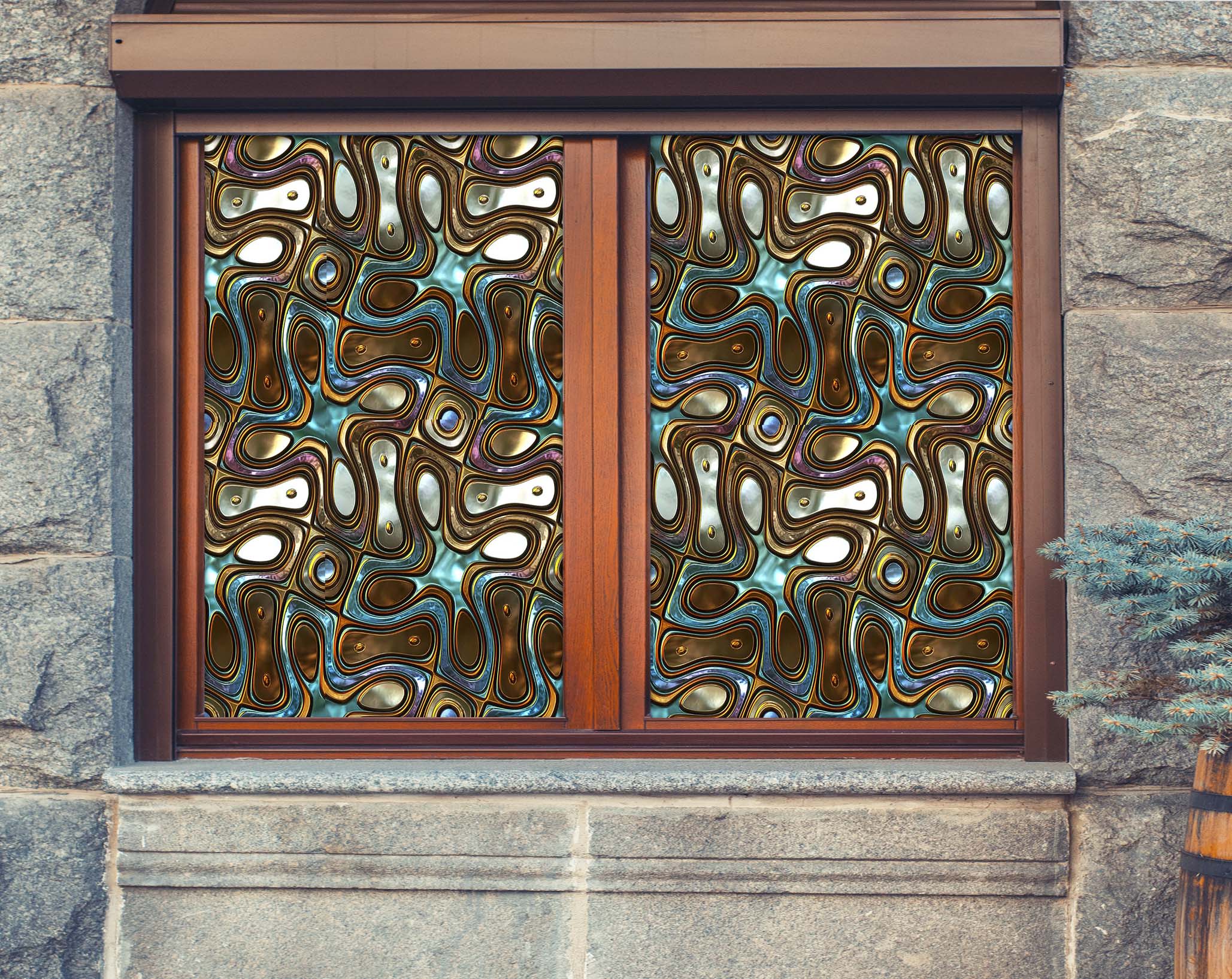 3D Metal Pattern 469 Window Film Print Sticker Cling Stained Glass UV Block