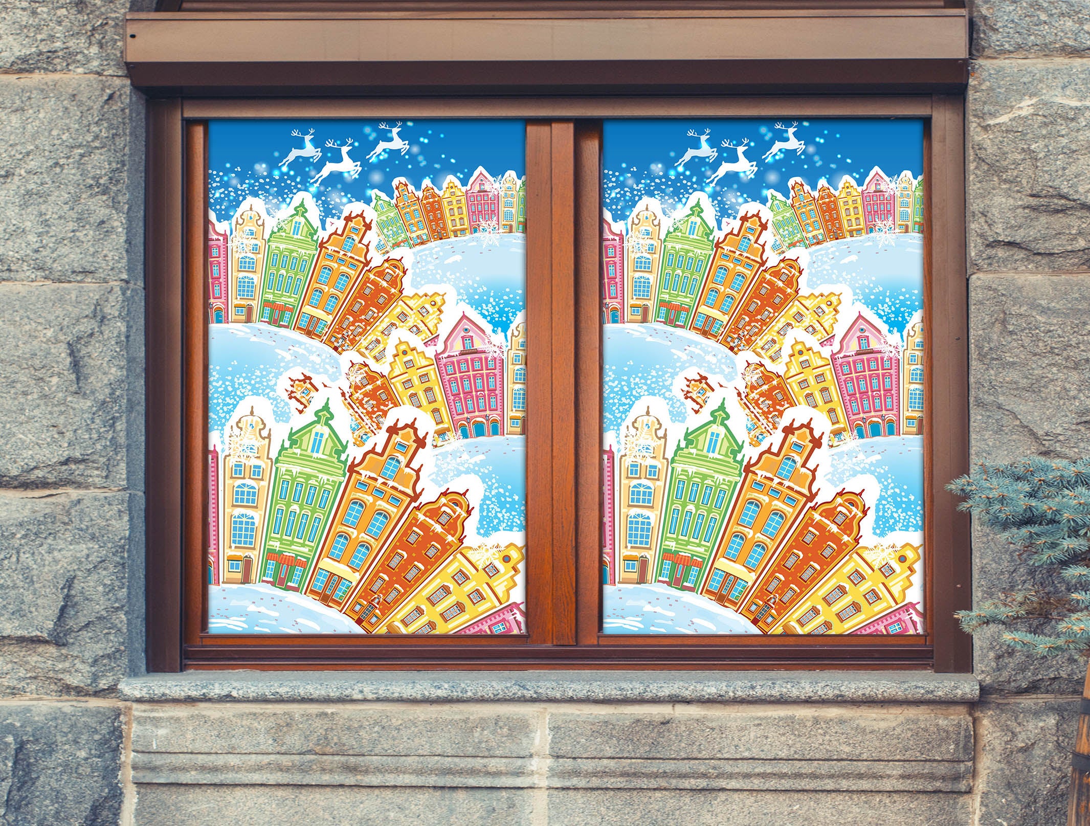 3D Houses 43093 Christmas Window Film Print Sticker Cling Stained Glass Xmas