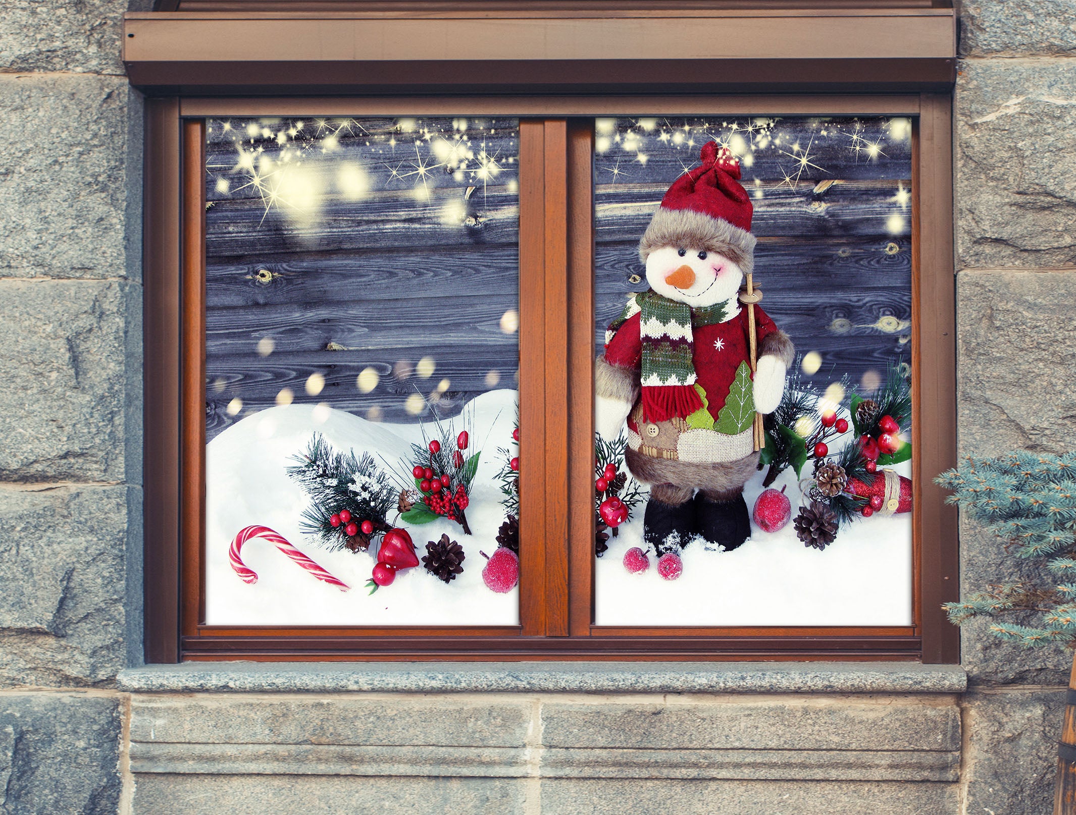 3D Snowman 43142 Christmas Window Film Print Sticker Cling Stained Glass Xmas