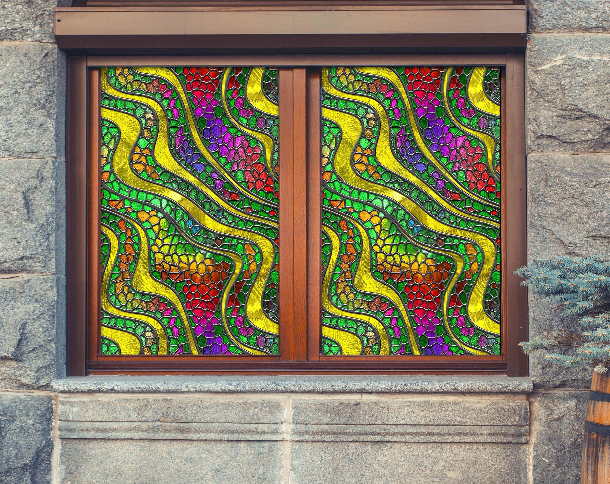 3D Yellow Waves 200 Window Film Print Sticker Cling Stained Glass UV Block