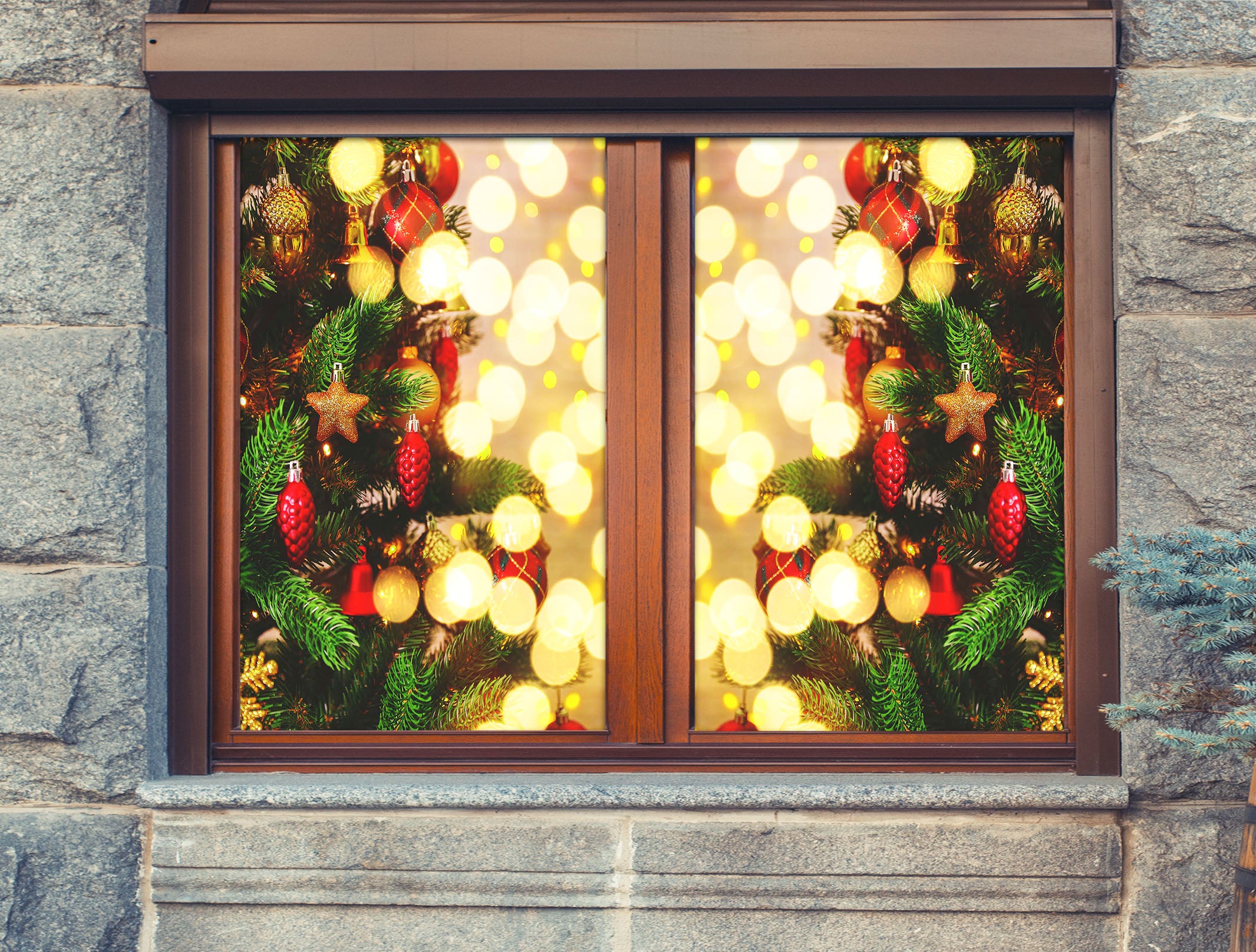 3D Christmas Tree Pendant 42155 Christmas Window Film Print Sticker Cling Stained Glass Xmas