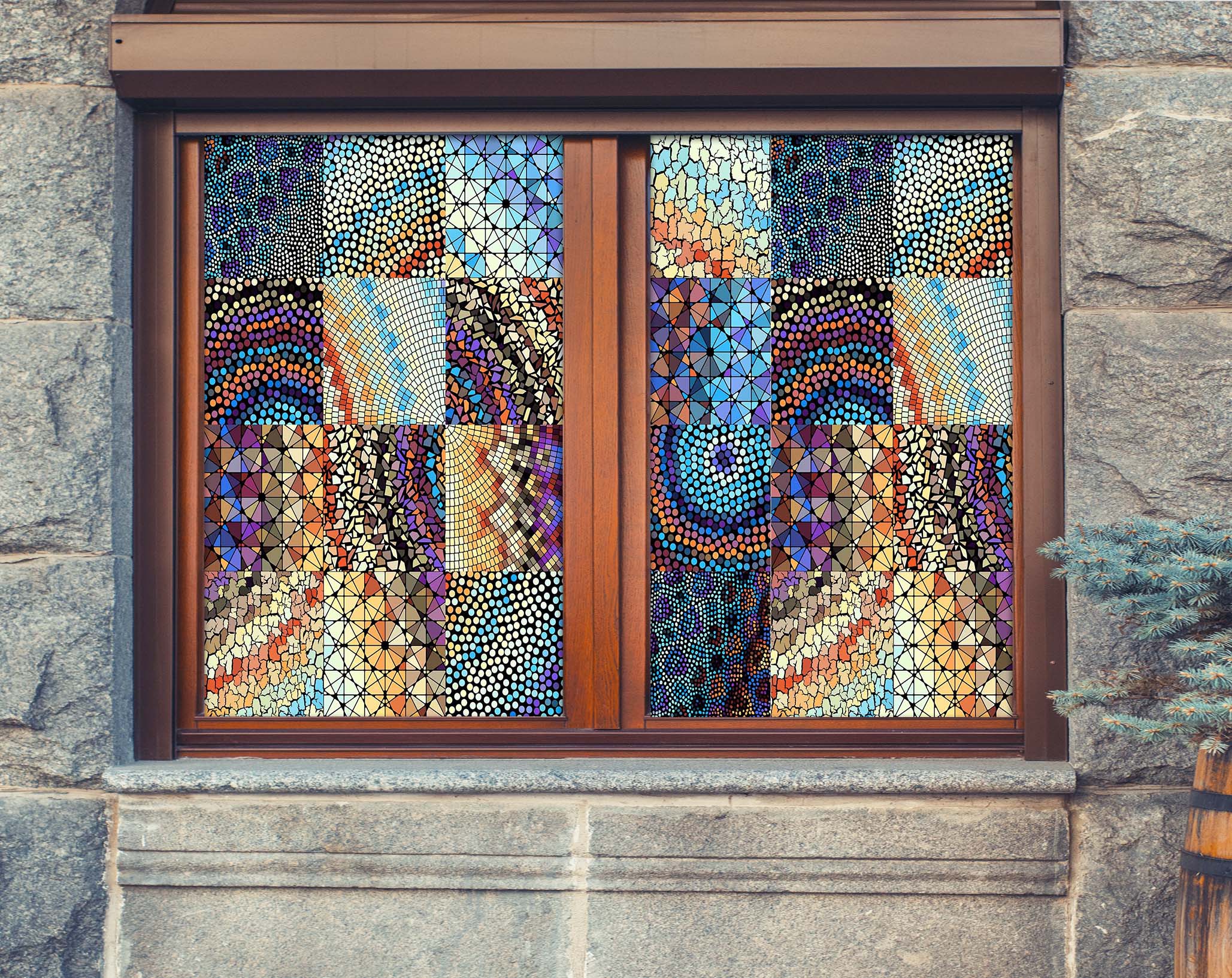 3D Fragment Art 448 Window Film Print Sticker Cling Stained Glass UV Block