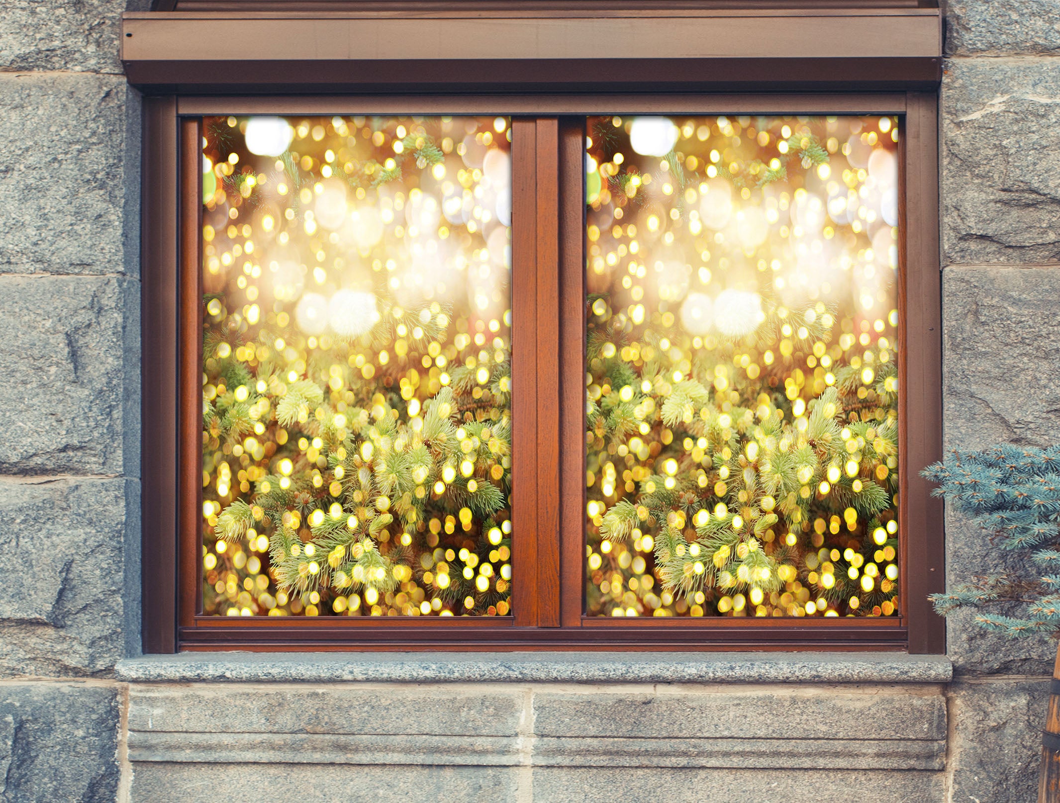 3D Light 42178 Christmas Window Film Print Sticker Cling Stained Glass Xmas