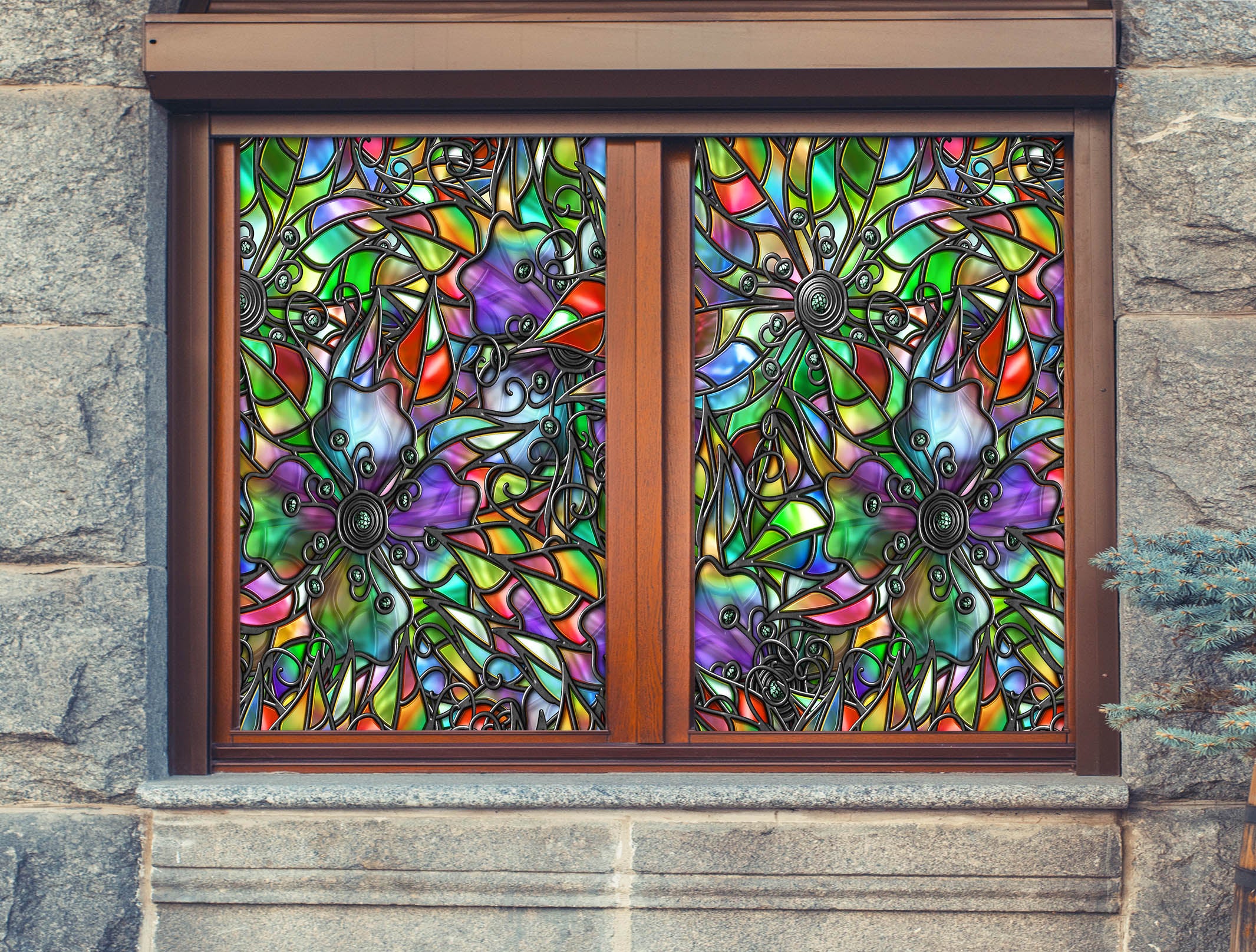 3D Color Iron Pattern 158 Window Film Print Sticker Cling Stained Glass UV Block