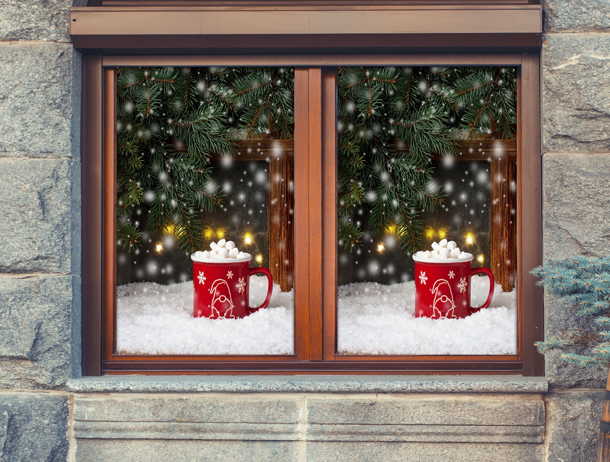 3D Snow Cup 43162 Christmas Window Film Print Sticker Cling Stained Glass Xmas