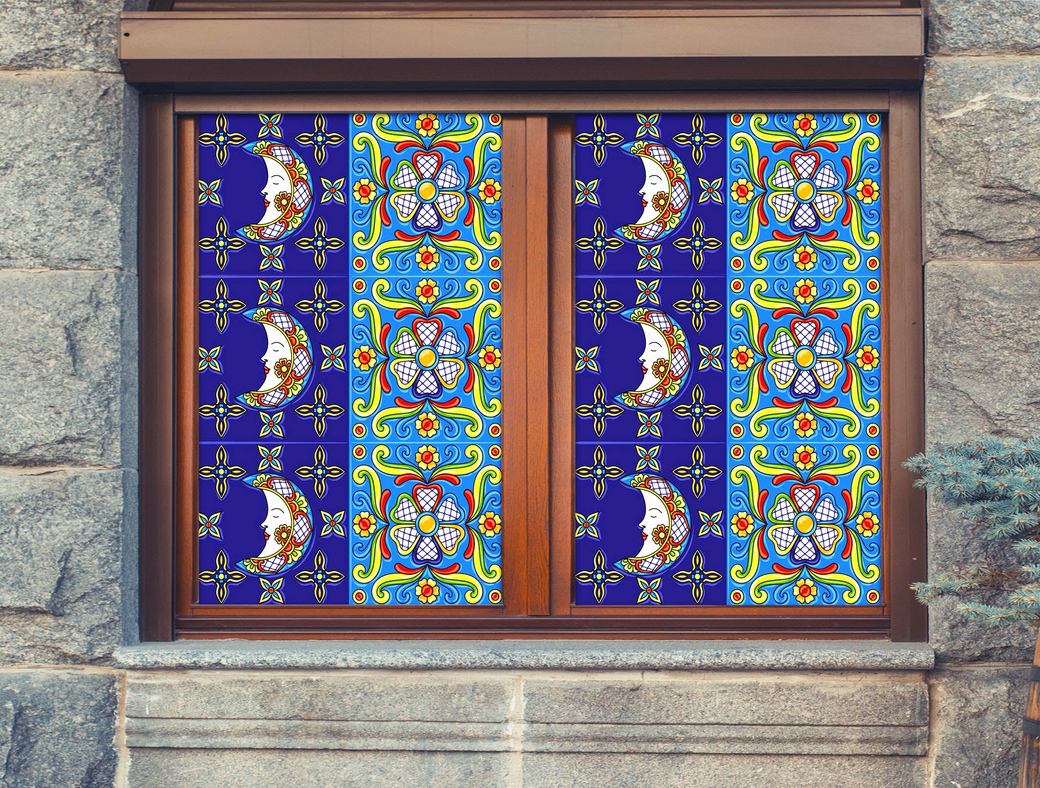 3D Blue Moon Pattern 111 Window Film Print Sticker Cling Stained Glass UV Block