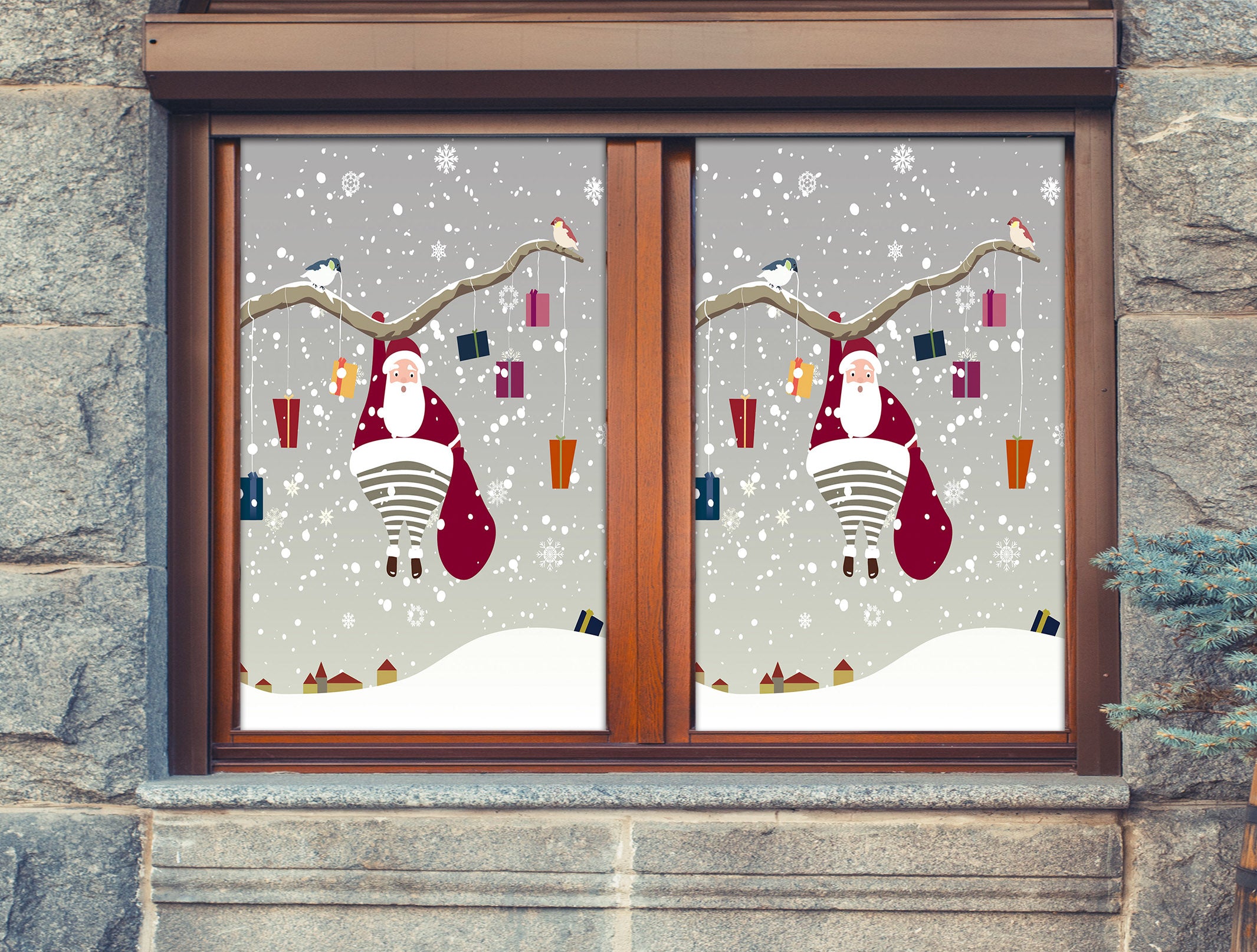 3D Santa Claus 43078 Christmas Window Film Print Sticker Cling Stained Glass Xmas