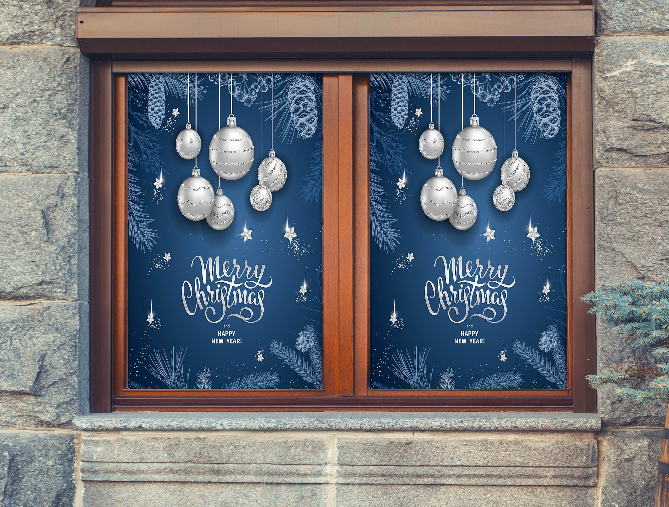 3D Merry Christmas 43027 Christmas Window Film Print Sticker Cling Stained Glass Xmas