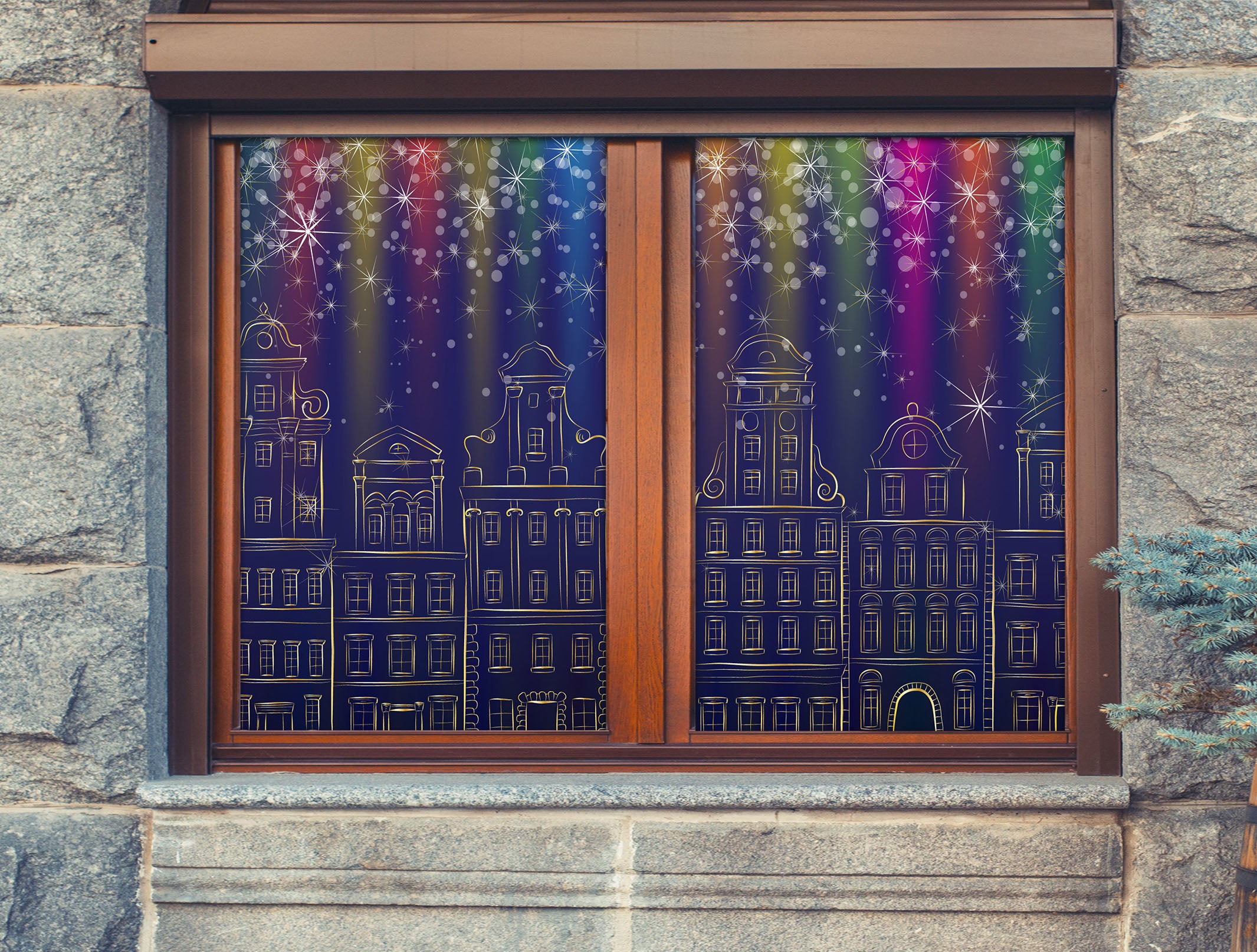 3D Colored Light House 43072 Christmas Window Film Print Sticker Cling Stained Glass Xmas