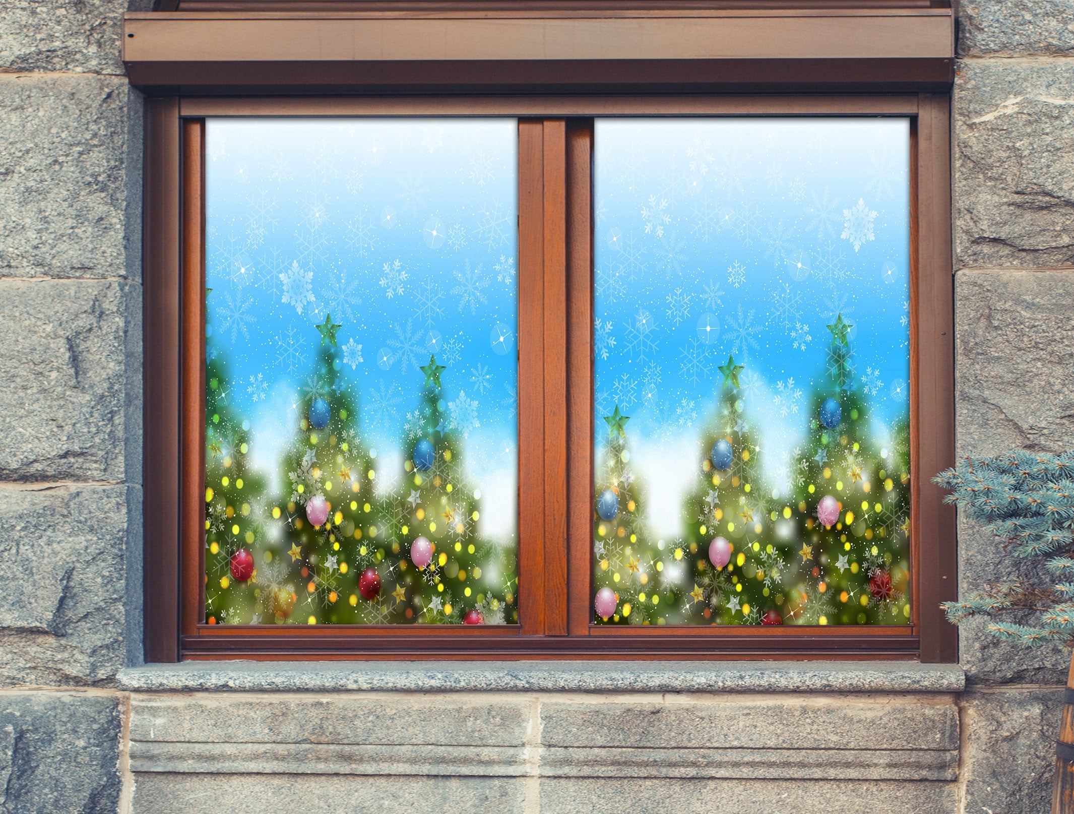 3D Christmas Tree 43132 Christmas Window Film Print Sticker Cling Stained Glass Xmas