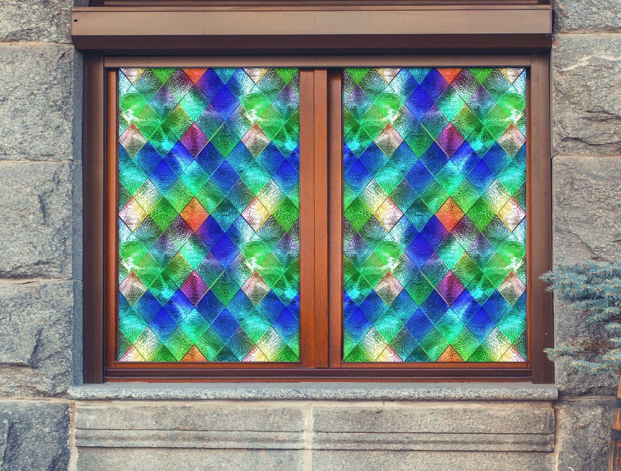 3D Green Diamond 081 Window Film Print Sticker Cling Stained Glass UV Block