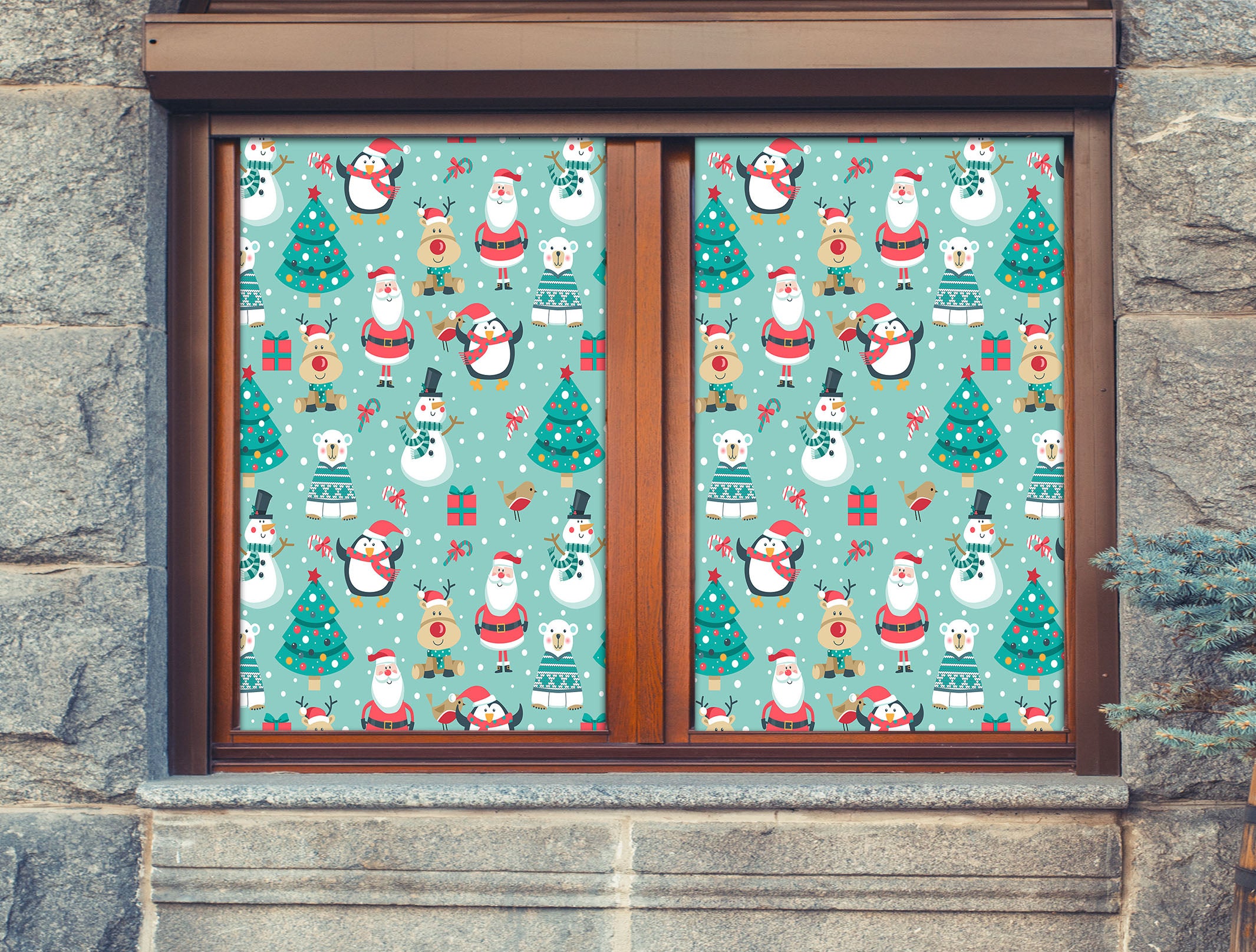 3D Santa Snowman 43024 Christmas Window Film Print Sticker Cling Stained Glass Xmas