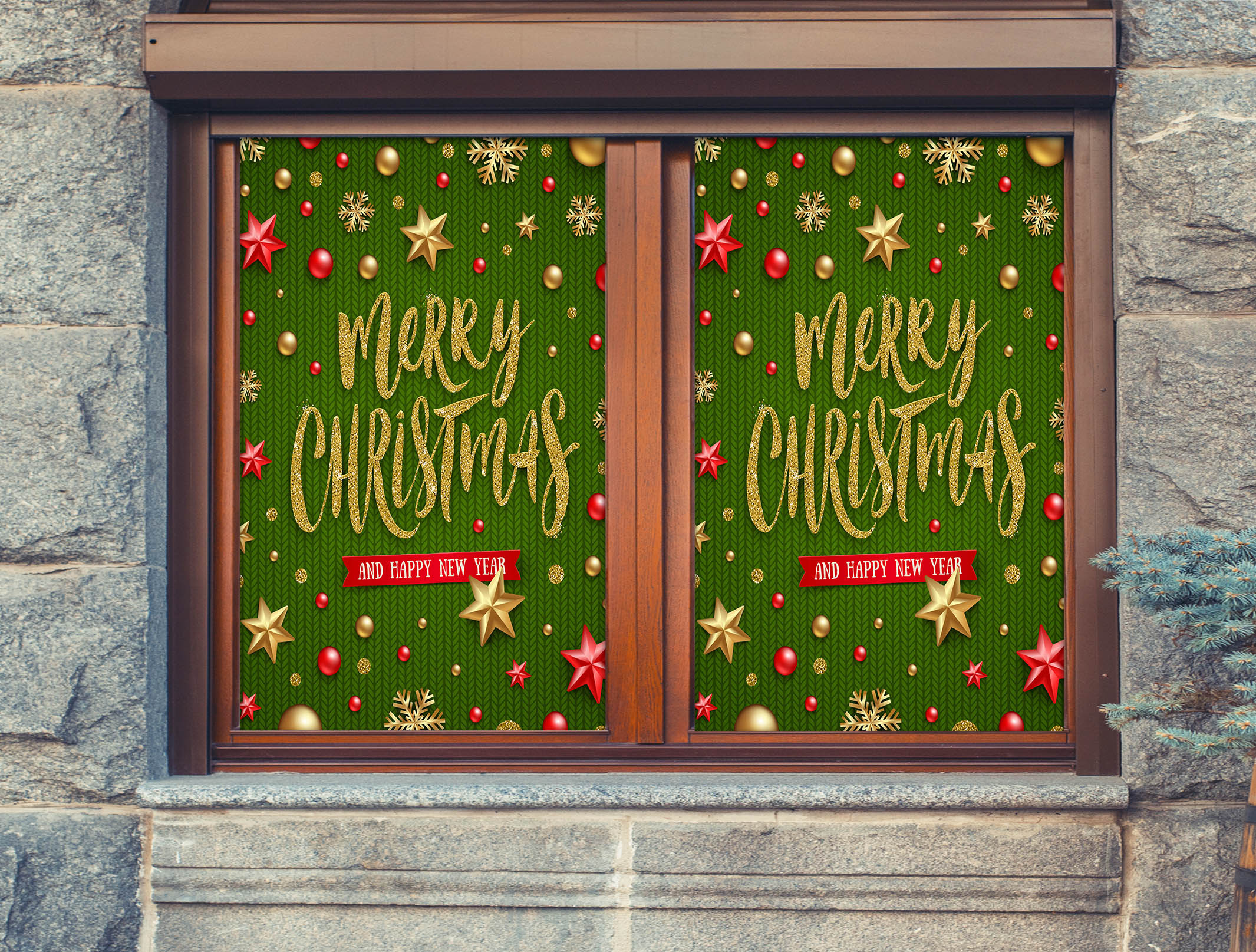3D Merry Christmas 43121 Christmas Window Film Print Sticker Cling Stained Glass Xmas