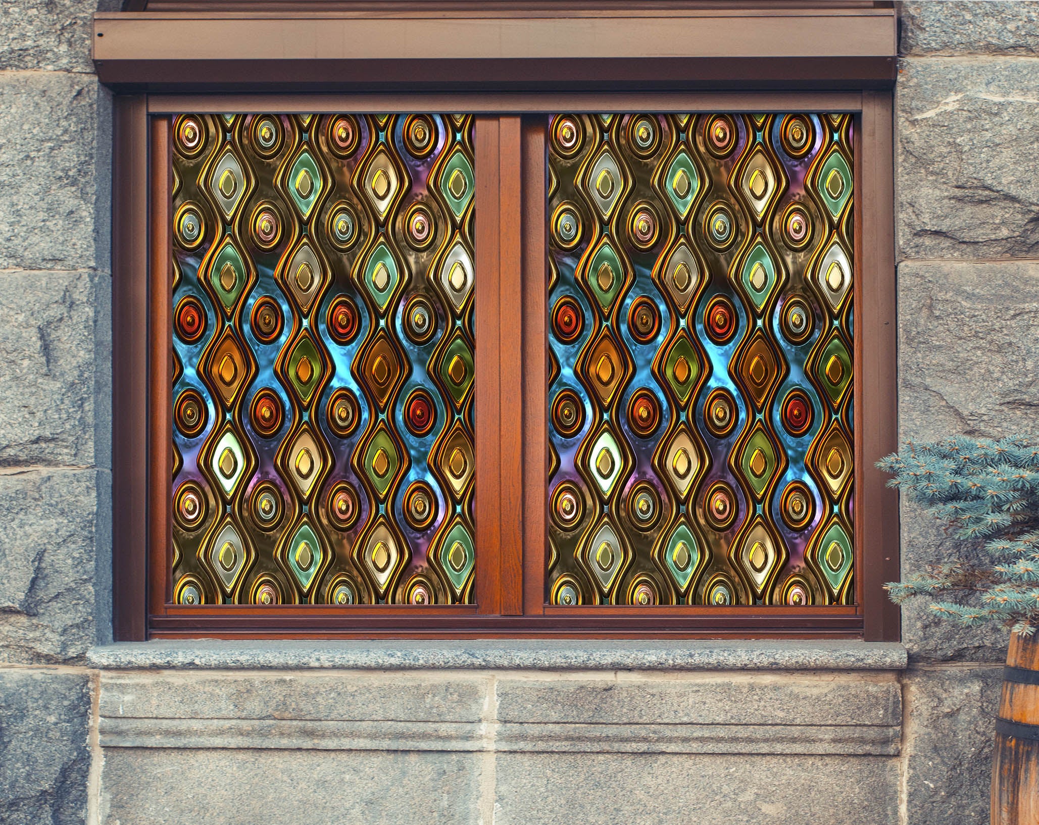 3D Green Glass 197 Window Film Print Sticker Cling Stained Glass UV Block