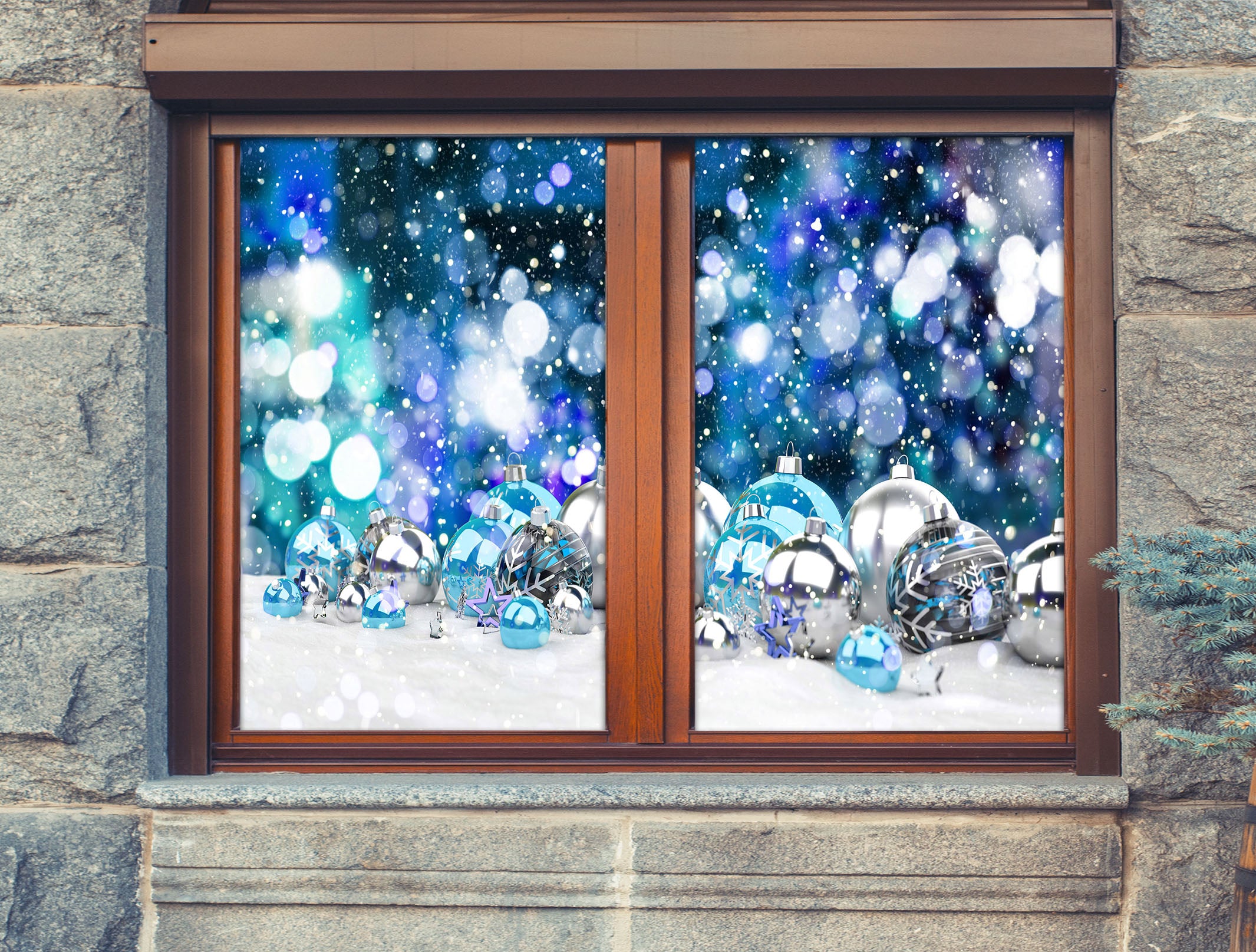 3D Snow Silver Ball 43003 Christmas Window Film Print Sticker Cling Stained Glass Xmas