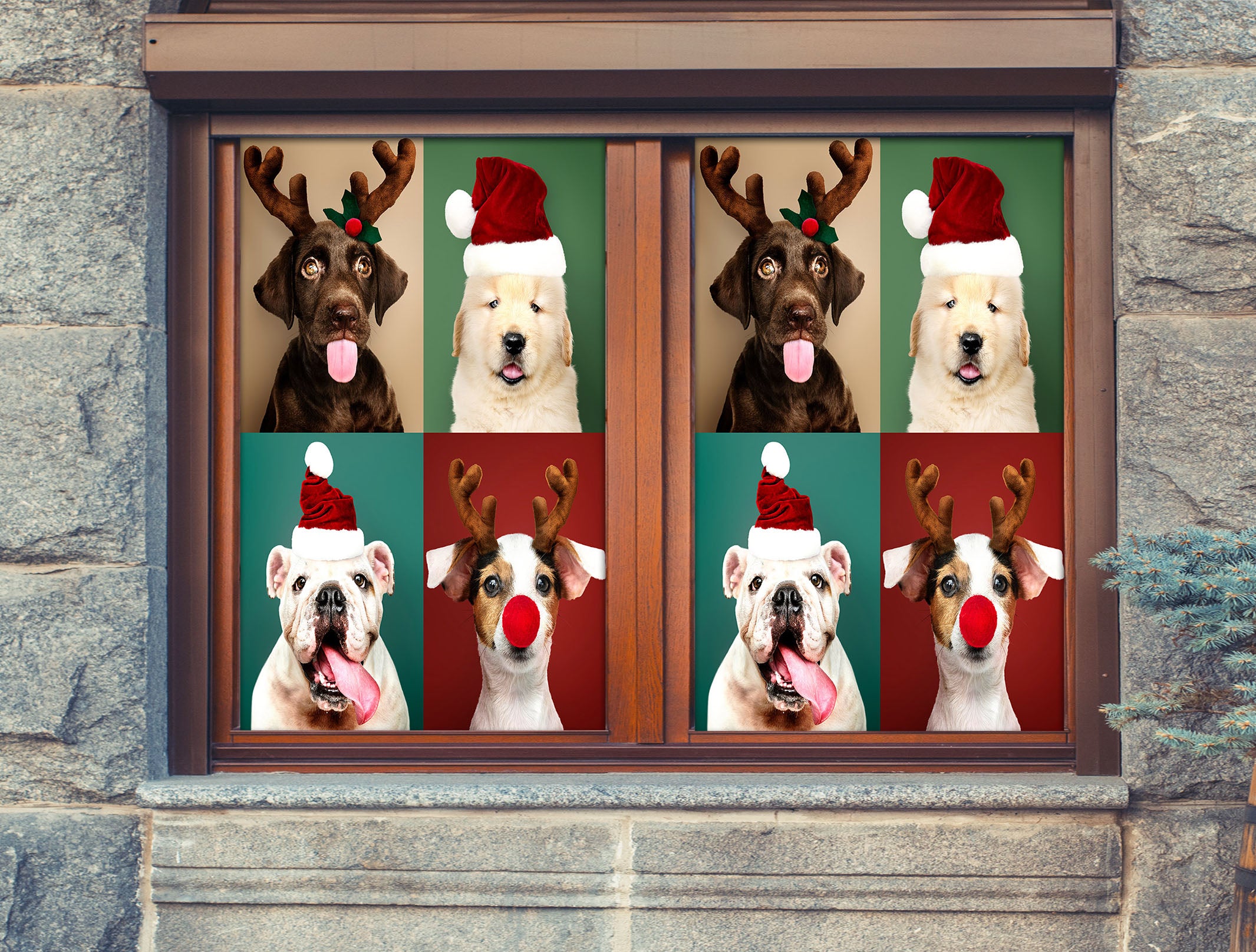 3D Christmas Dog 43065 Christmas Window Film Print Sticker Cling Stained Glass Xmas