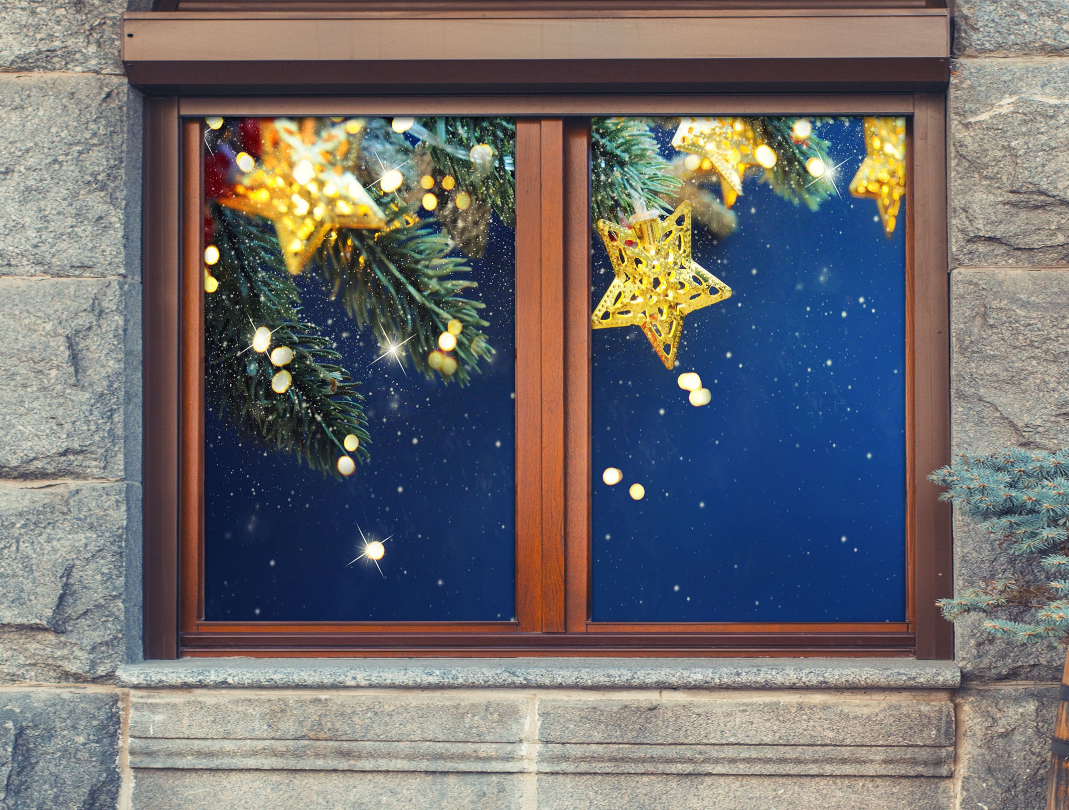 3D Pentagram Lights 43111 Christmas Window Film Print Sticker Cling Stained Glass Xmas