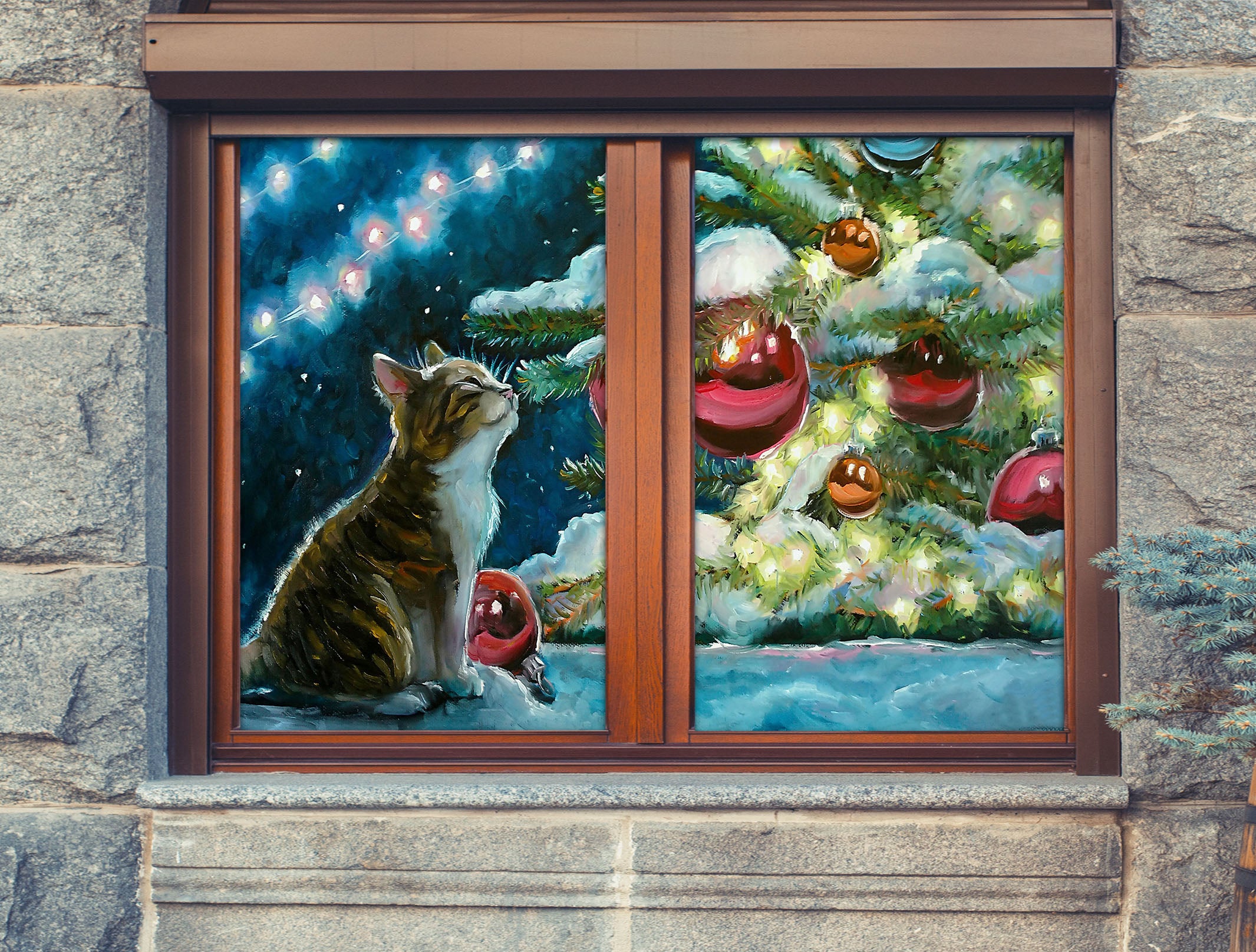3D Kitten Christmas Tree 43031 Christmas Window Film Print Sticker Cling Stained Glass Xmas