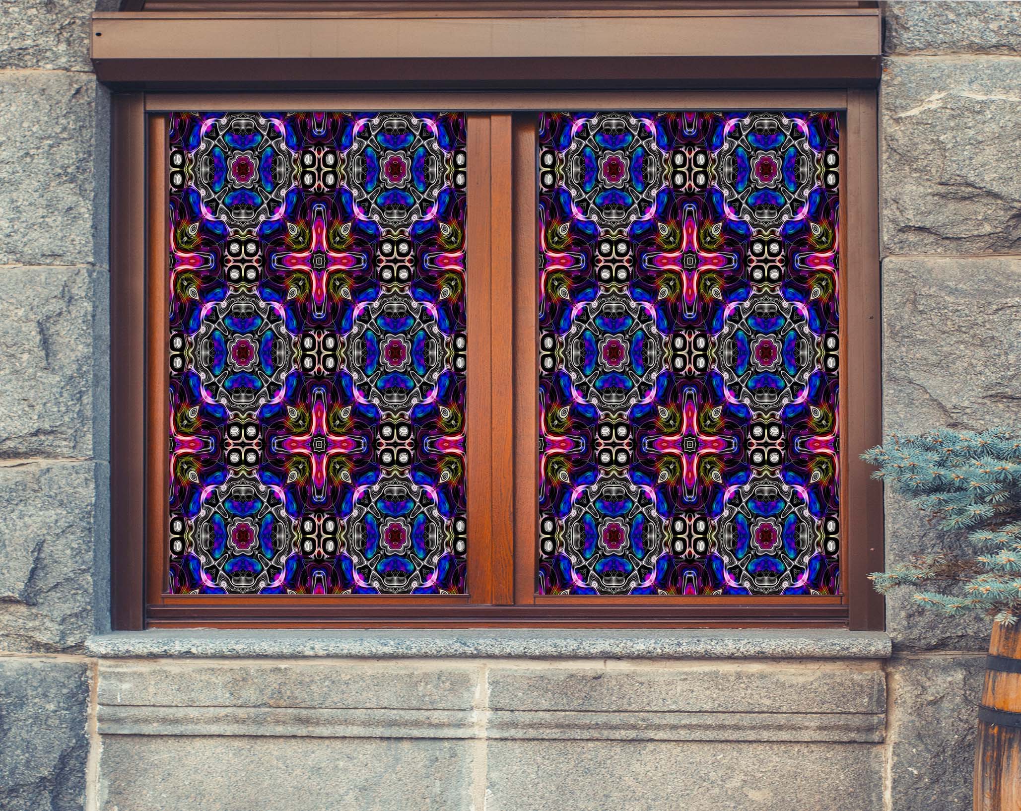 3D Blue Art Flower 344 Window Film Print Sticker Cling Stained Glass UV Block