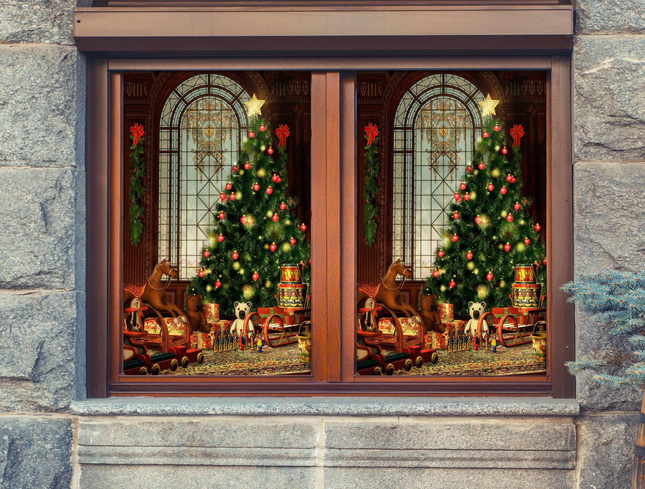 3D Christmas Tree 42161 Christmas Window Film Print Sticker Cling Stained Glass Xmas