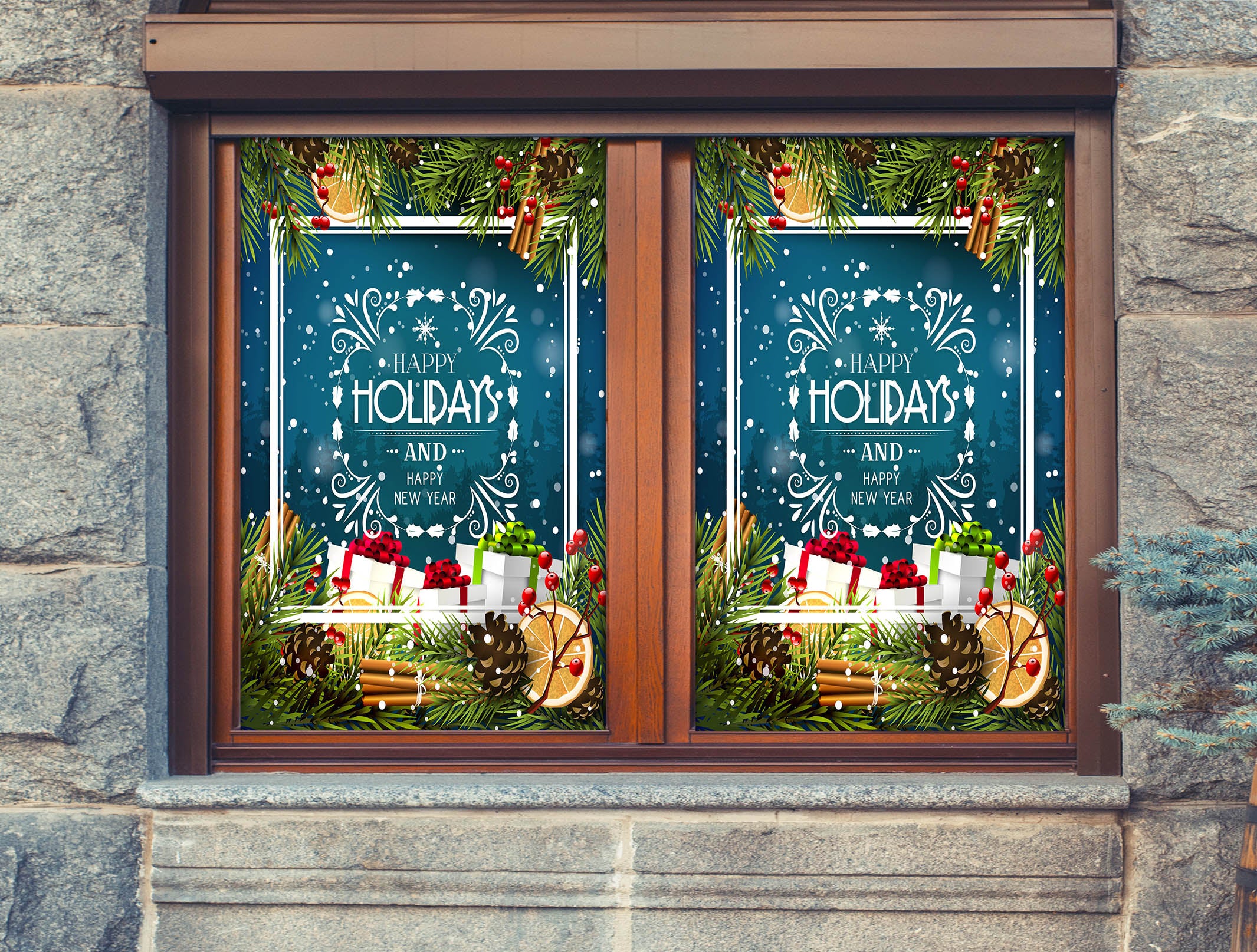 3D Merry Christmas Gift 43113 Christmas Window Film Print Sticker Cling Stained Glass Xmas