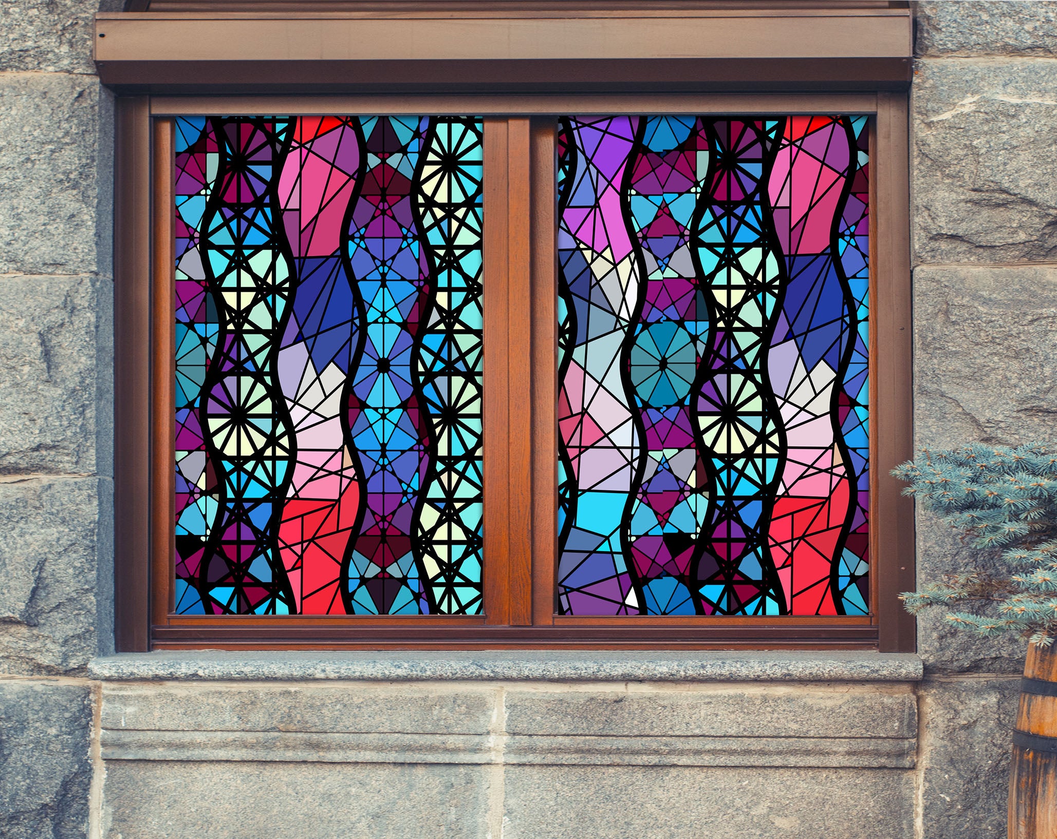 3D Artistic Graphics 402 Window Film Print Sticker Cling Stained Glass UV Block