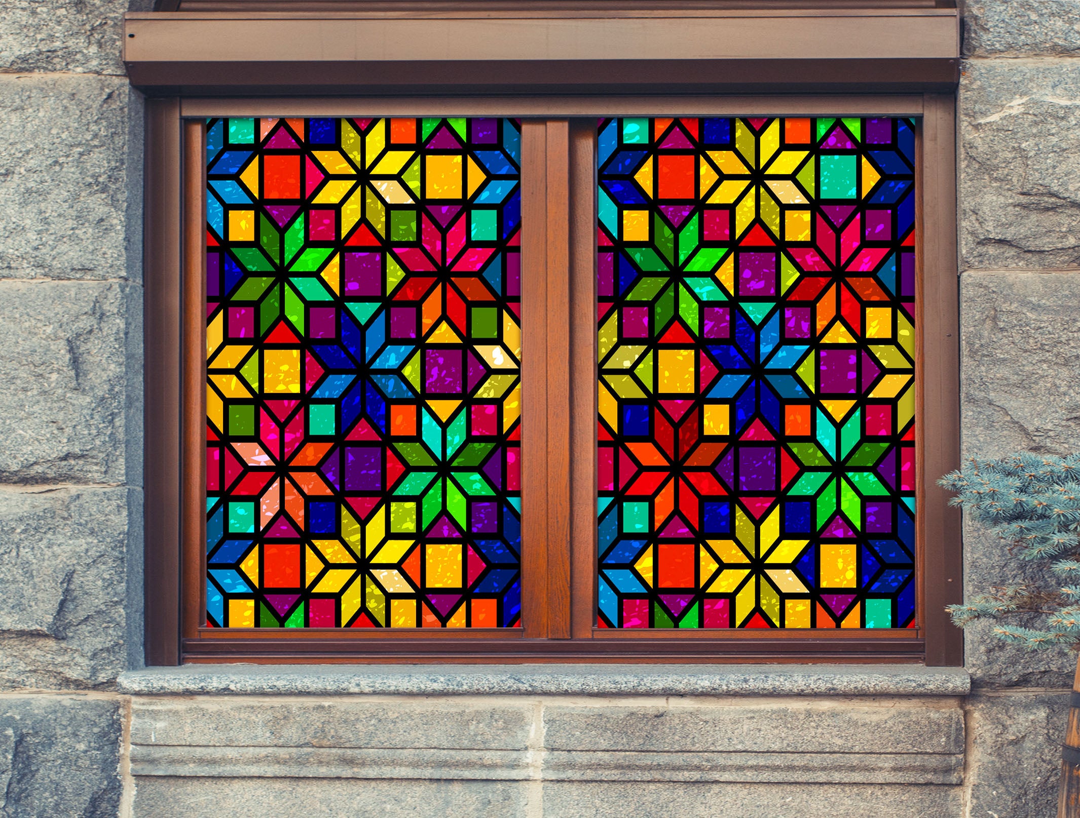 3D Flower Shape 147 Window Film Print Sticker Cling Stained Glass UV Block
