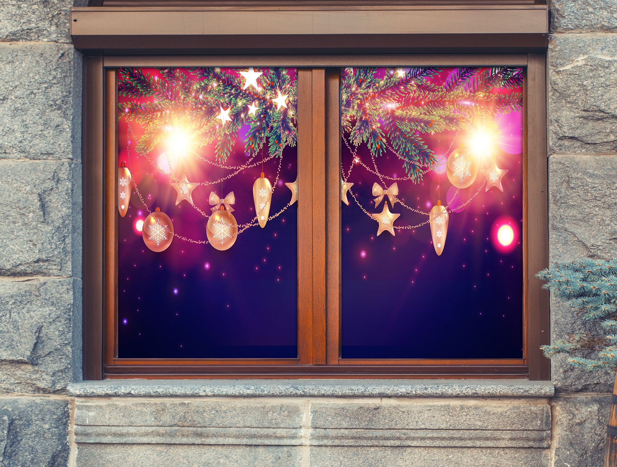 3D Light Post 42199 Christmas Window Film Print Sticker Cling Stained Glass Xmas