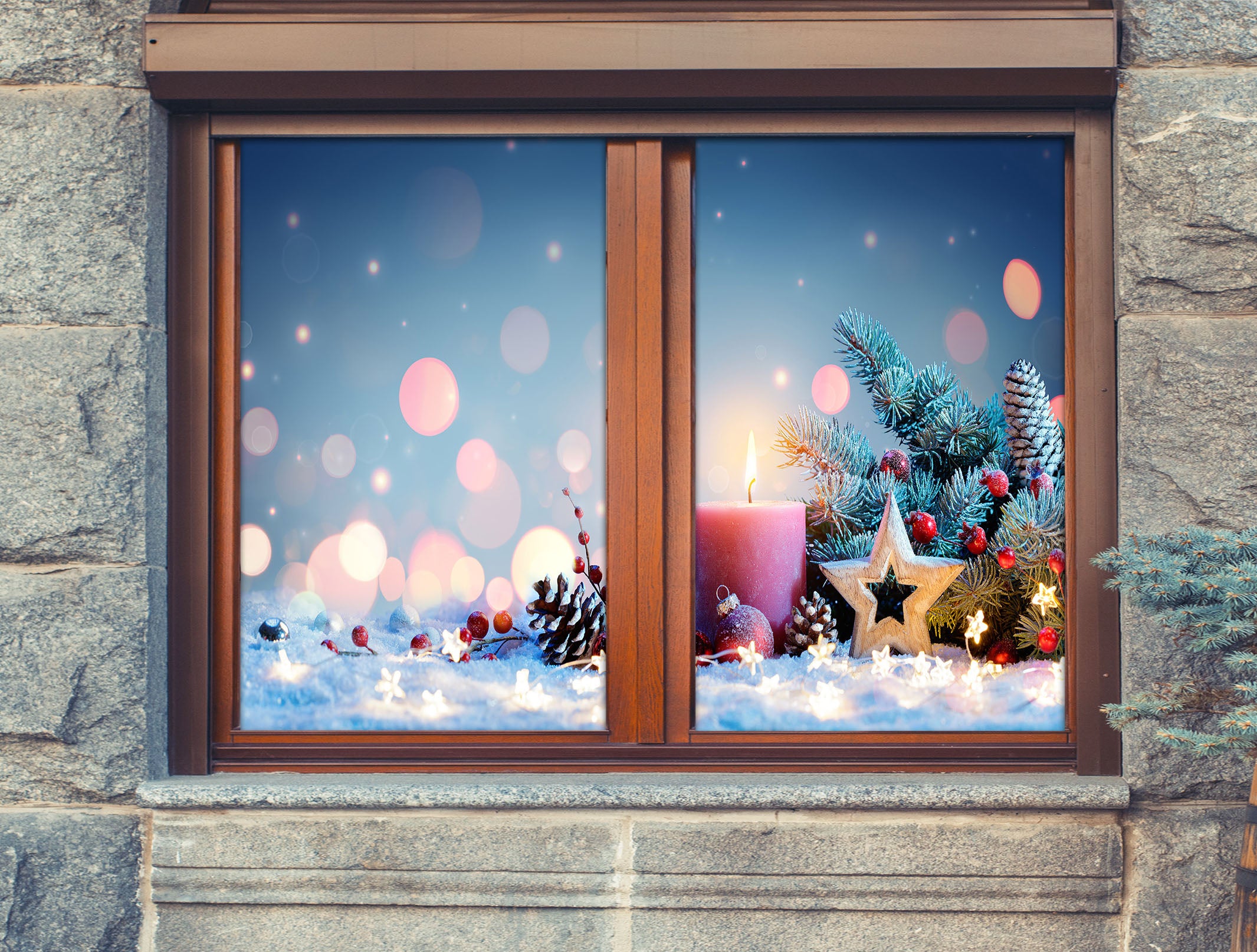 3D Christmas Candle 43009 Christmas Window Film Print Sticker Cling Stained Glass Xmas