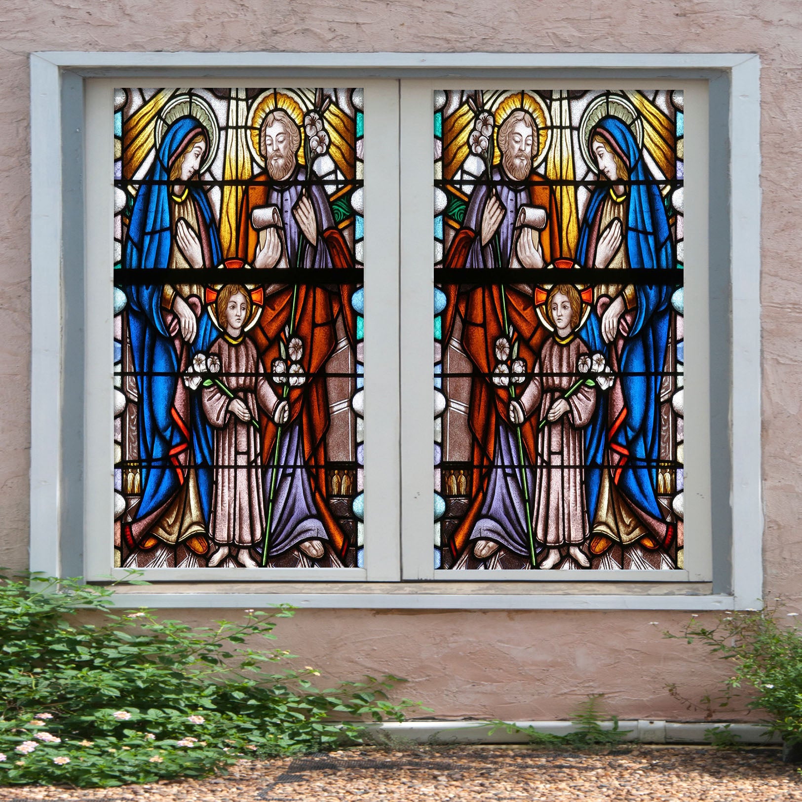 3D Saint's Family 111 Window Film Print Sticker Cling Stained Glass UV Block