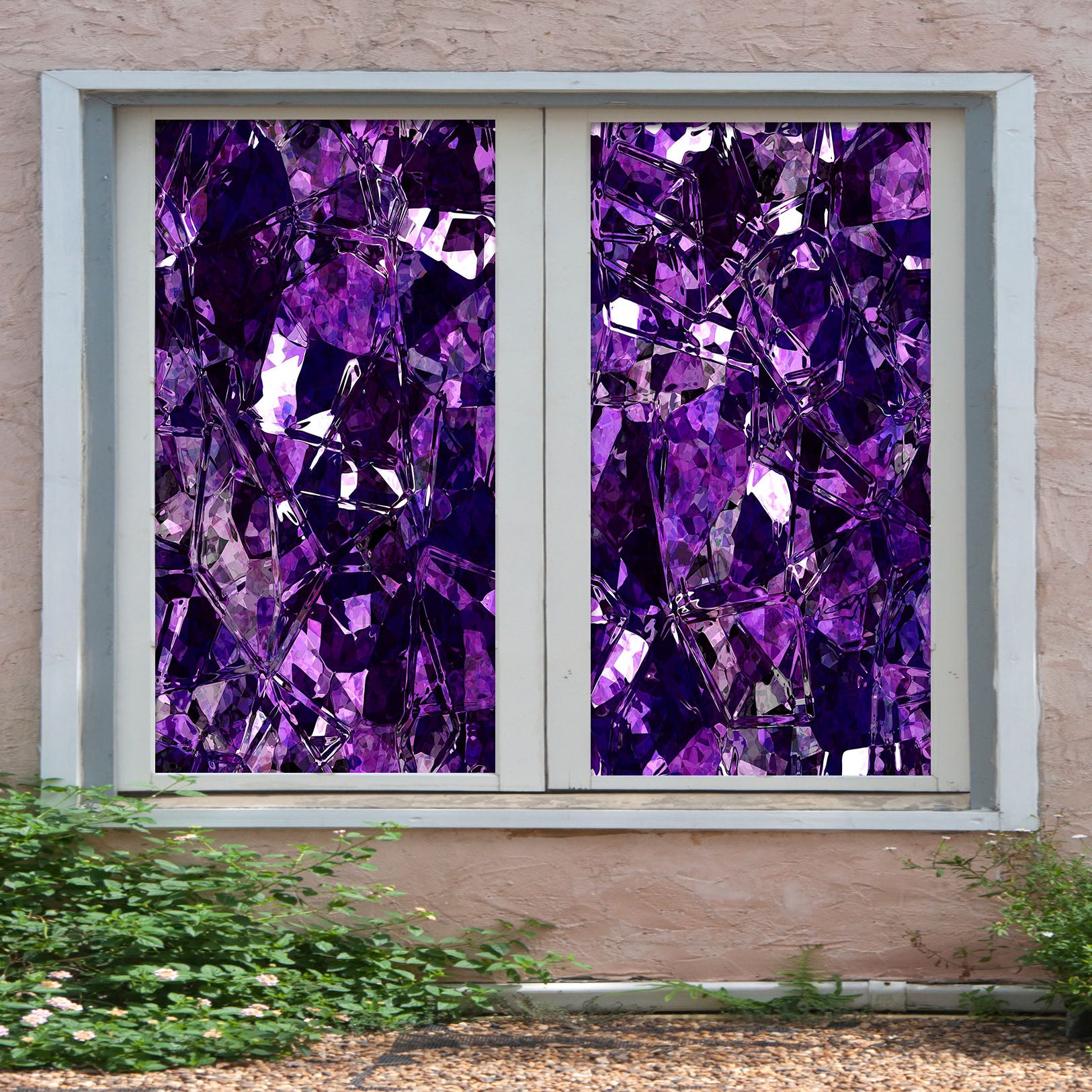 3D Purple Crystal 331 Window Film Print Sticker Cling Stained Glass UV Block