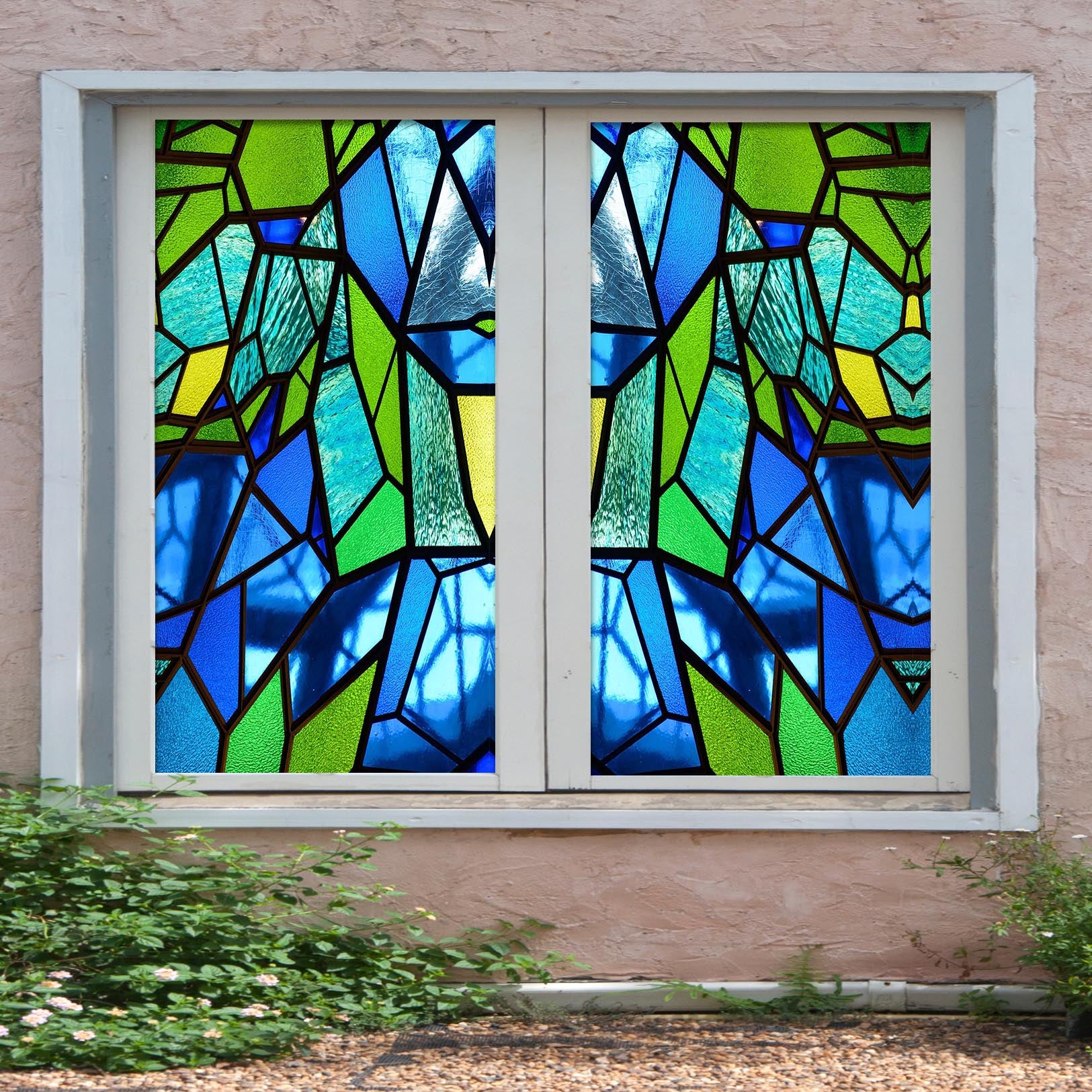 3D Blue Crystal 422 Window Film Print Sticker Cling Stained Glass UV Block