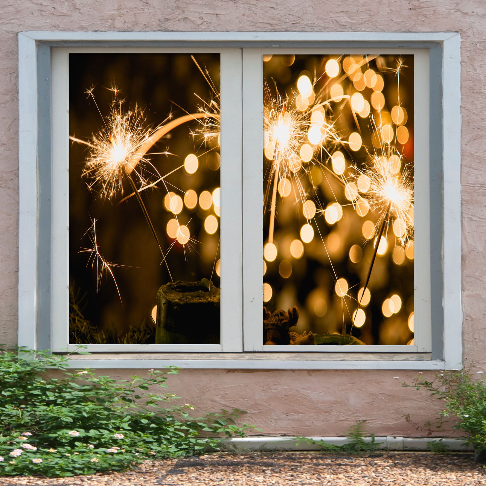 3D Fireworks Light 392 Window Film Print Sticker Cling Stained Glass UV Block