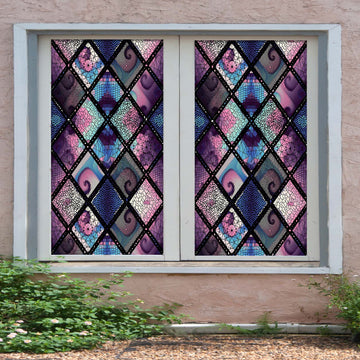 3D Purple Graphic 455 Window Film Print Sticker Cling Stained Glass UV Block