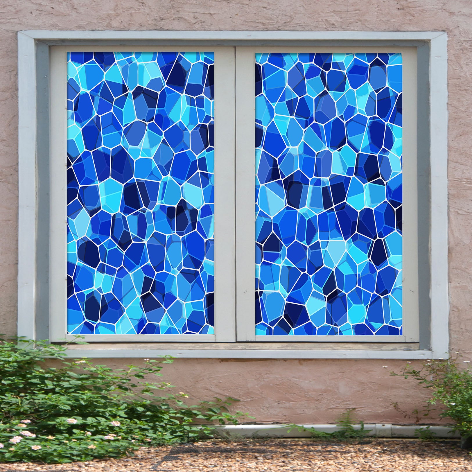 3D Blue Element 373 Window Film Print Sticker Cling Stained Glass UV Block